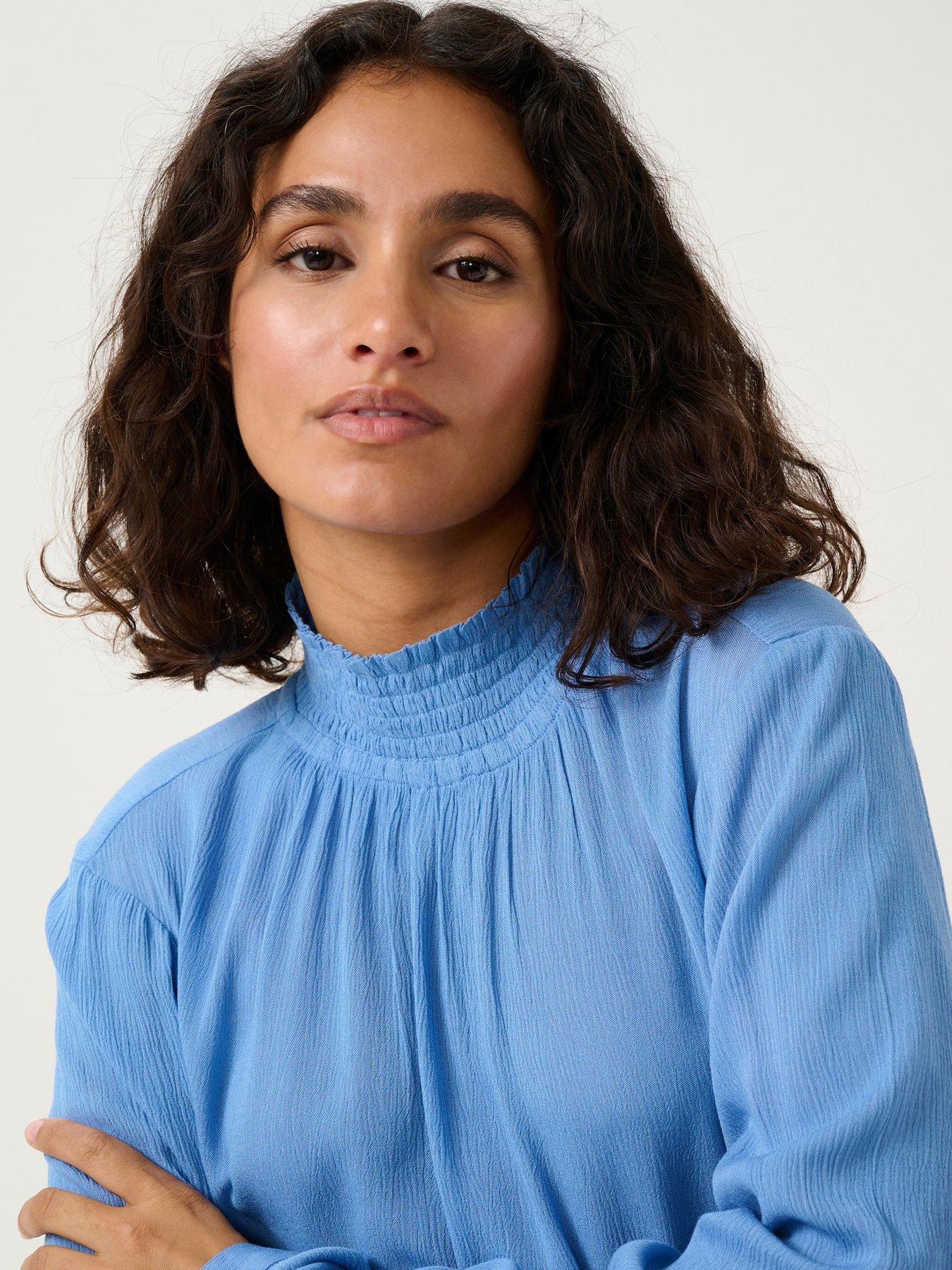  image of kaffe-trine-long-sleeve-high-neck-blouse-blue