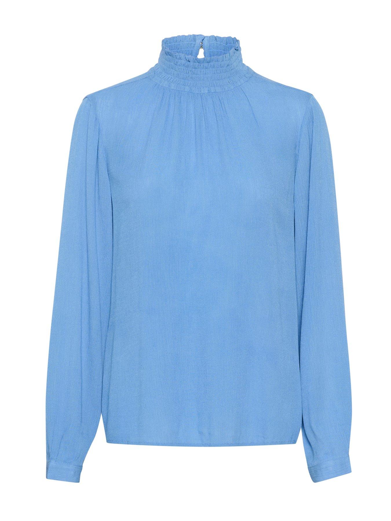 image of kaffe-trine-long-sleeve-high-neck-blouse-blue