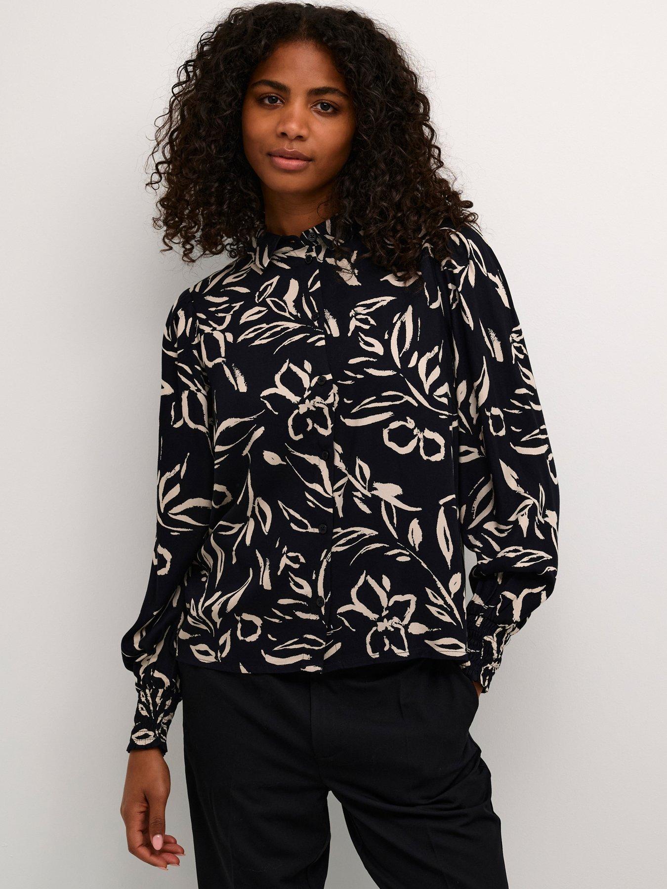  image of kaffe-forrest-floral-shirt-blacksand