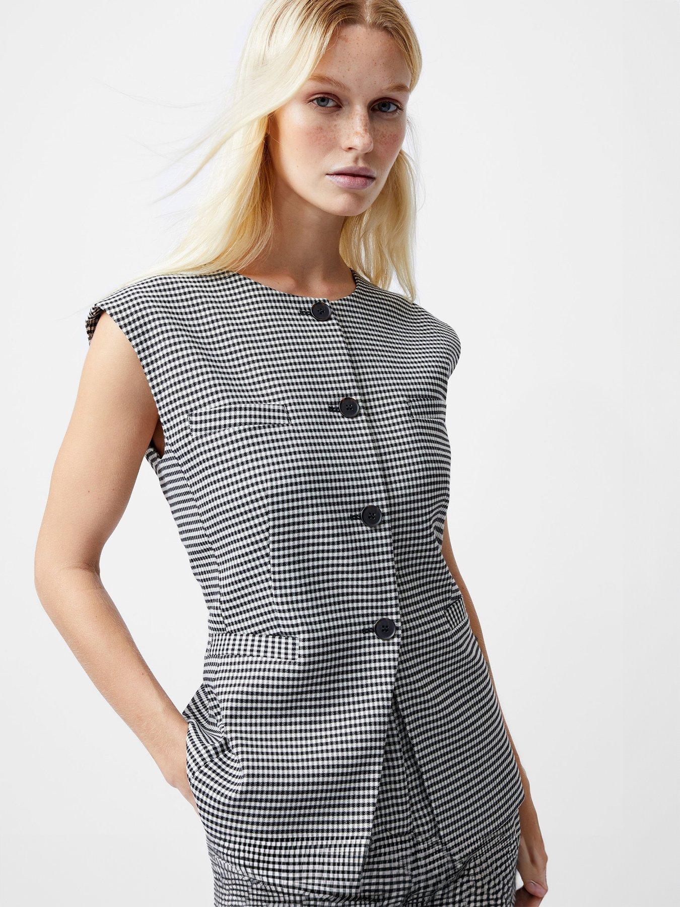 undefined Houndstooth High Neck Button Waistcoat - Black/White