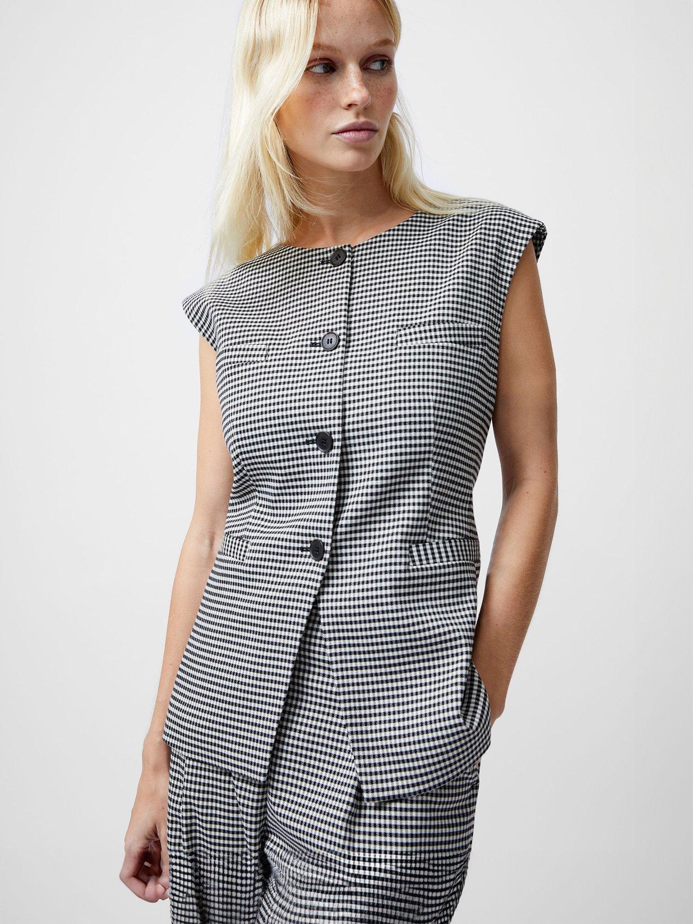  image of french-connection-houndstooth-high-neck-button-waistcoat-blackwhite