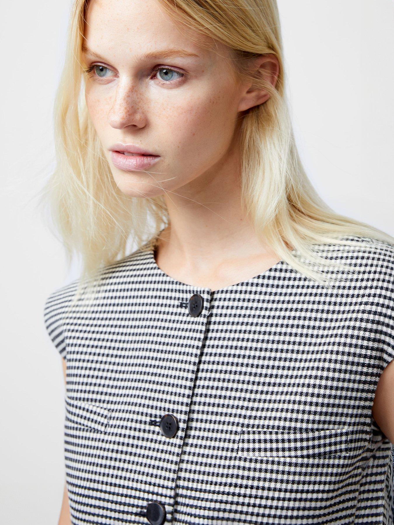  image of french-connection-houndstooth-high-neck-button-waistcoat-blackwhite