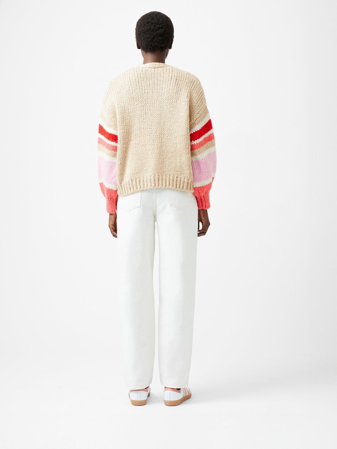  image of french-connection-v-neck-long-sleeve-striped-open-knit-cardigan