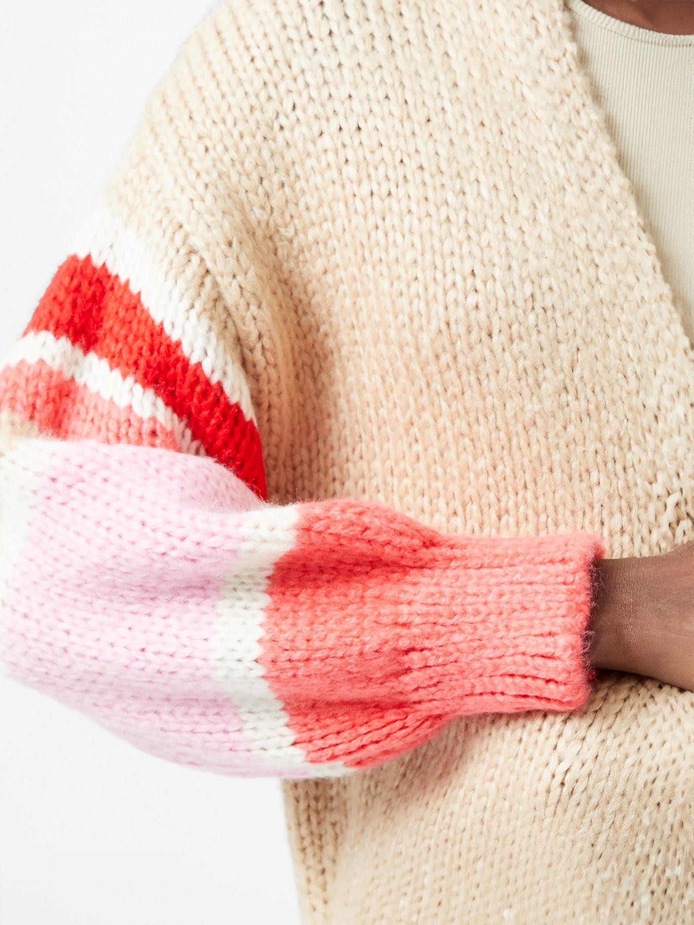  image of french-connection-v-neck-long-sleeve-striped-open-knit-cardigan