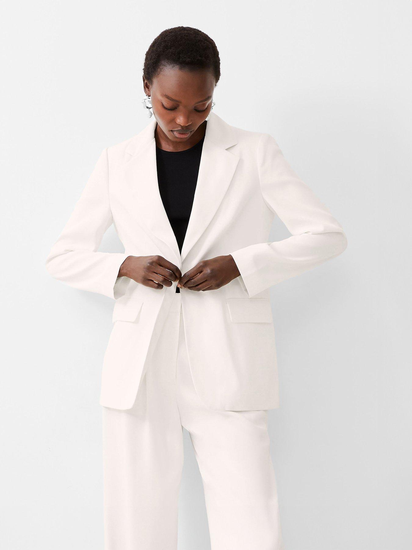 Image 1 of 4 of French Connection Single Breasted Blazer With Concealed Pockets - Cream
