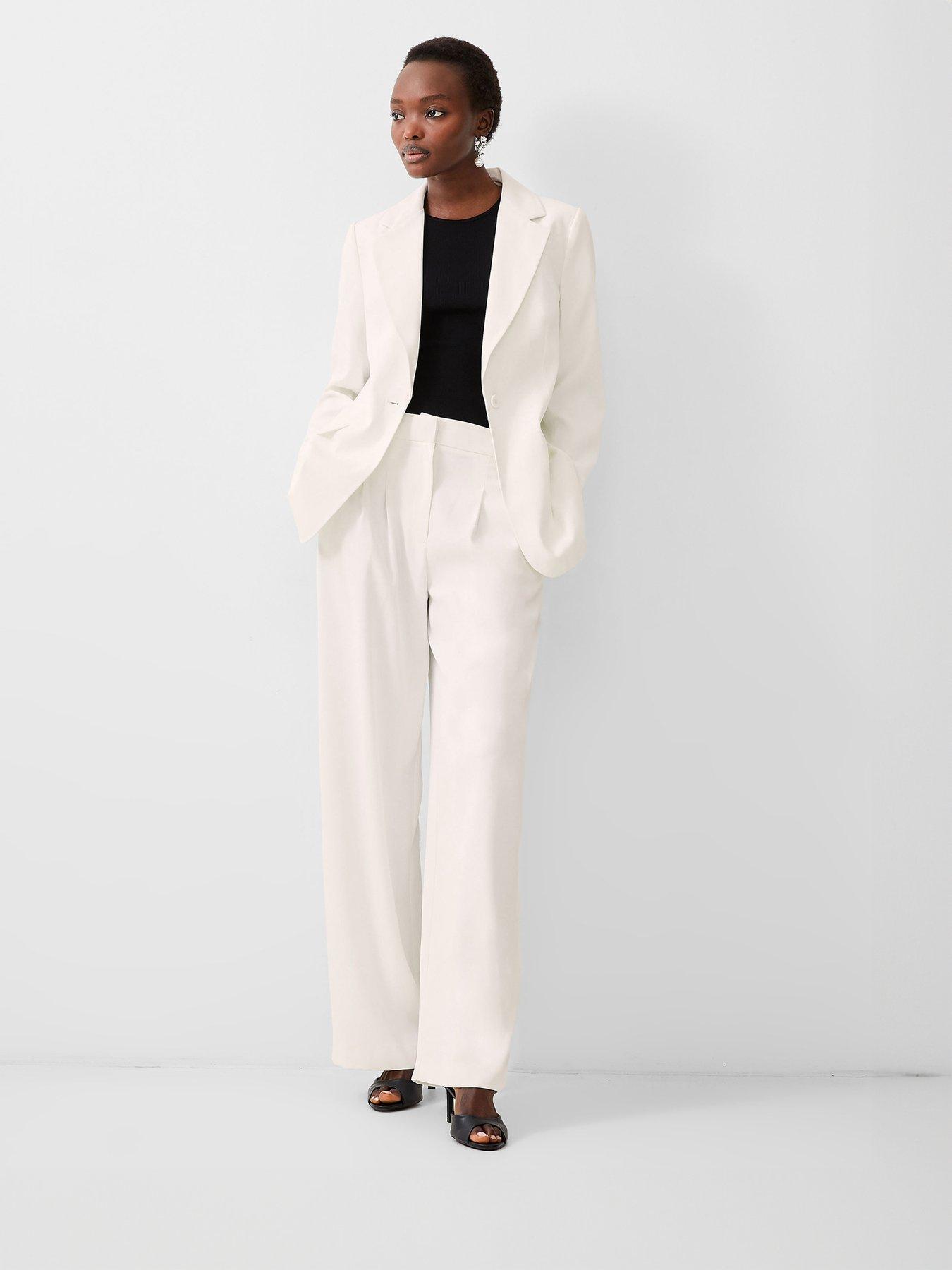 Image 3 of 4 of French Connection Single Breasted Blazer With Concealed Pockets - Cream