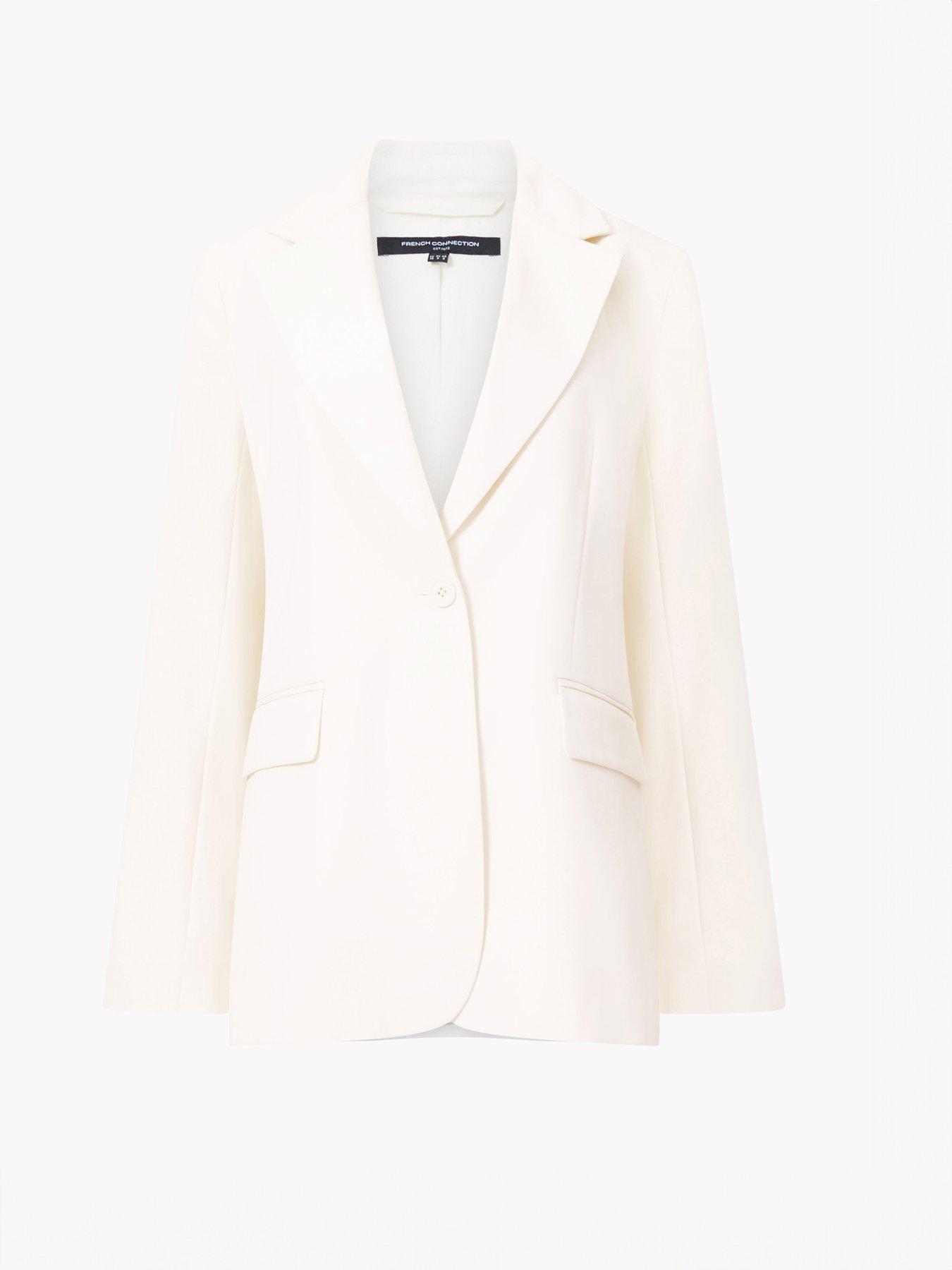 Image 4 of 4 of French Connection Single Breasted Blazer With Concealed Pockets - Cream
