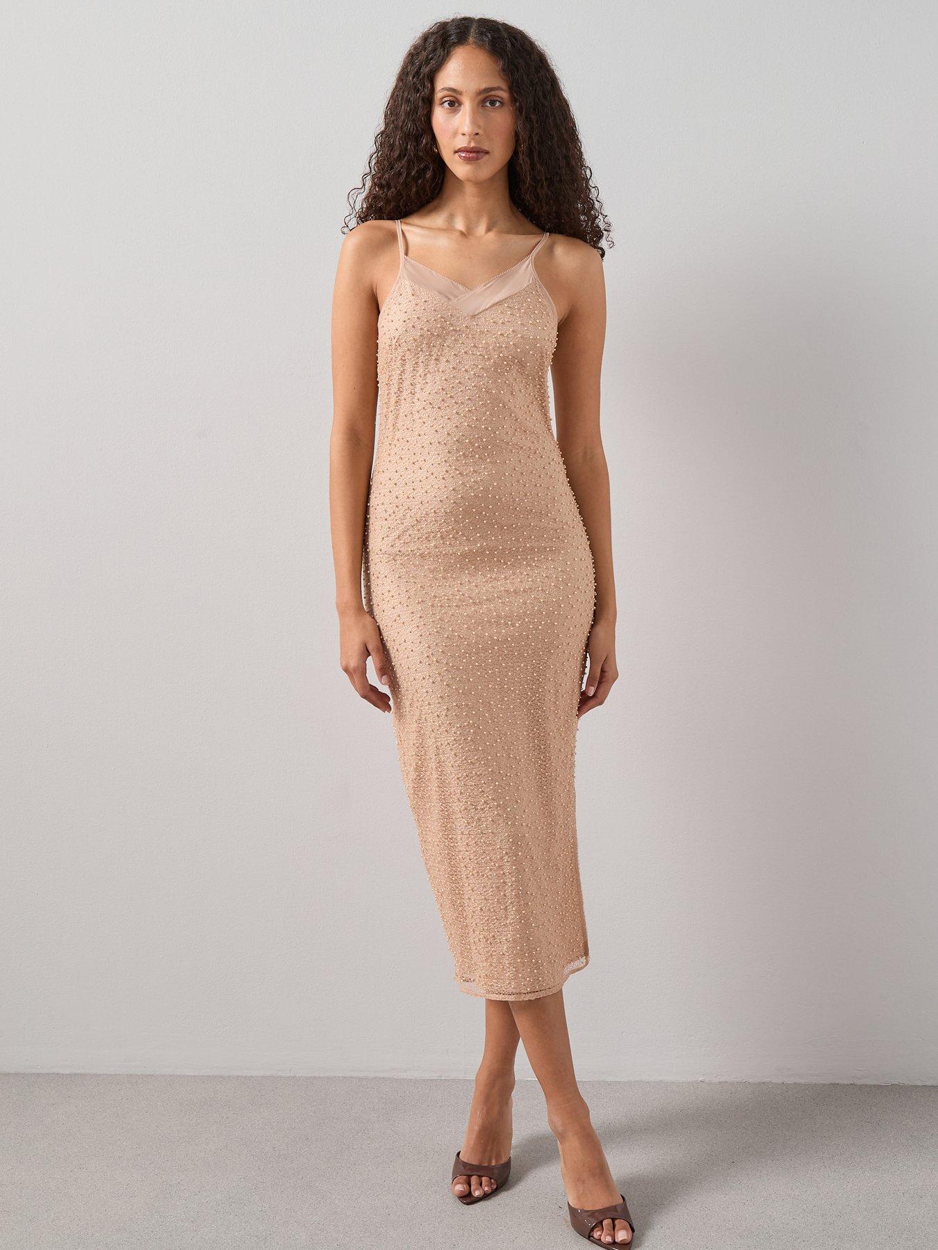  image of the-very-collection-beaded-strappy-midaxi-dress-gold