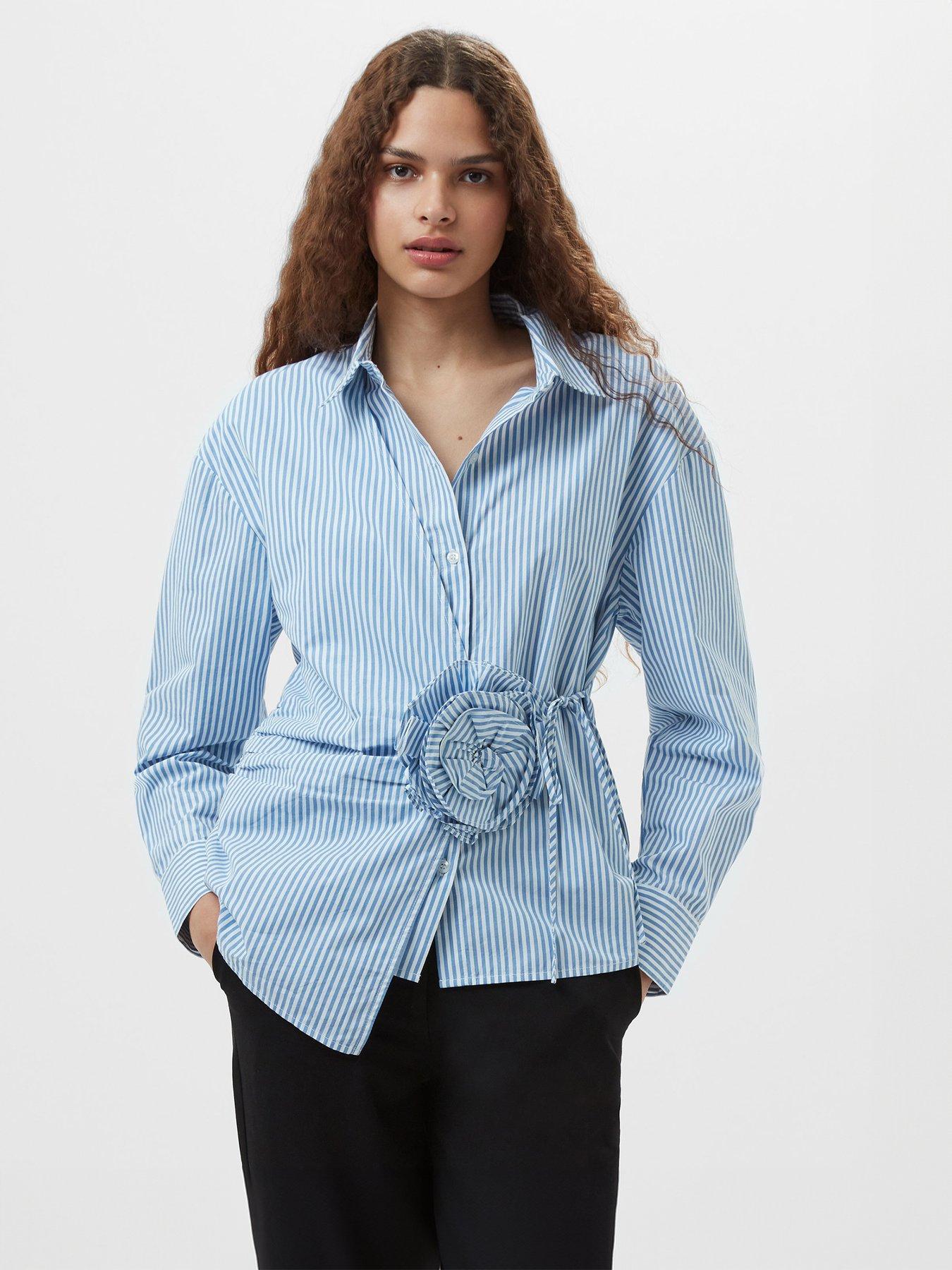 french-connection-cotton-striped-button-up-shirt-with-floral-design-waist-tie
