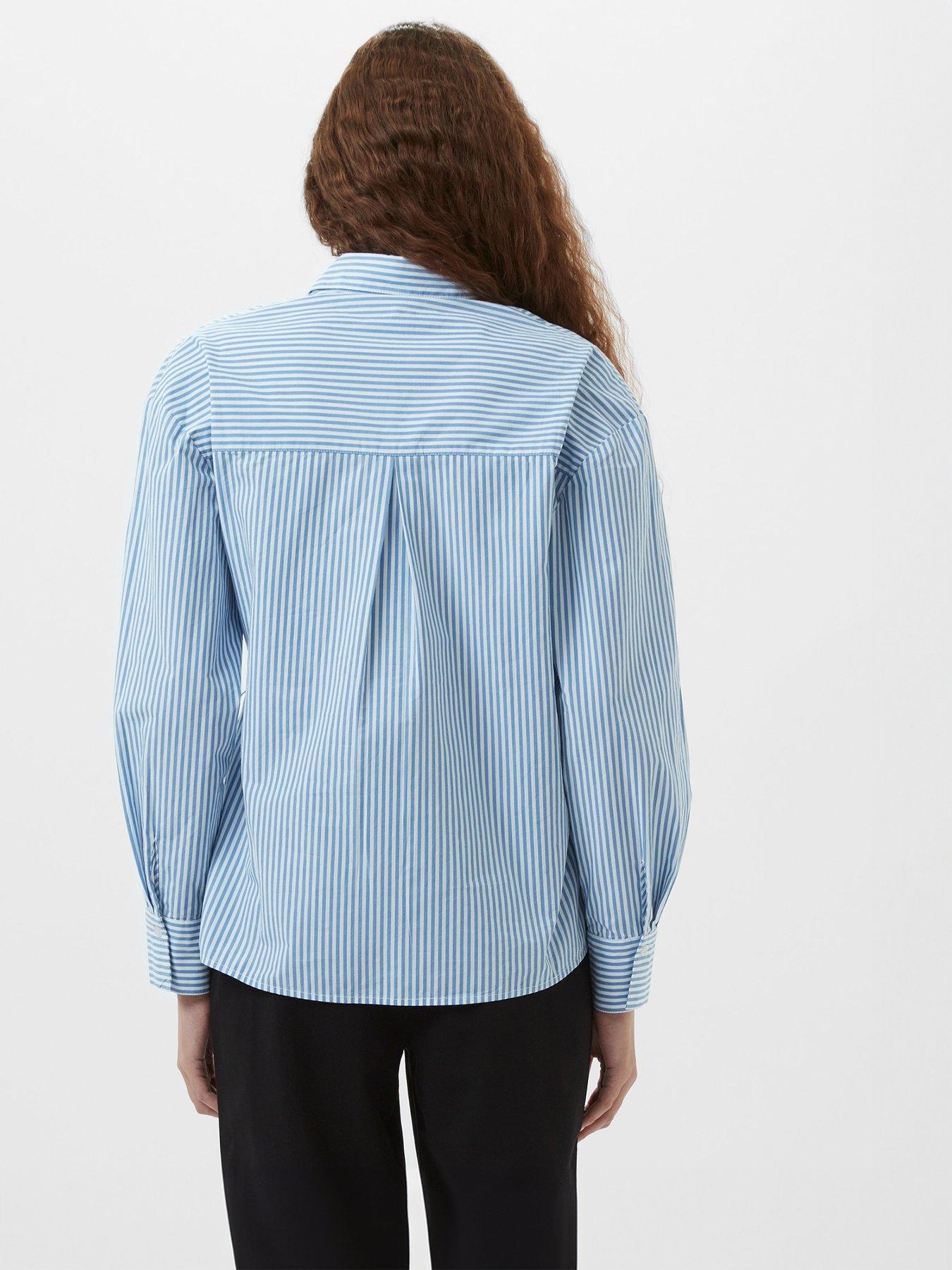  image of french-connection-cotton-striped-button-up-shirt-with-floral-design-waist-tie