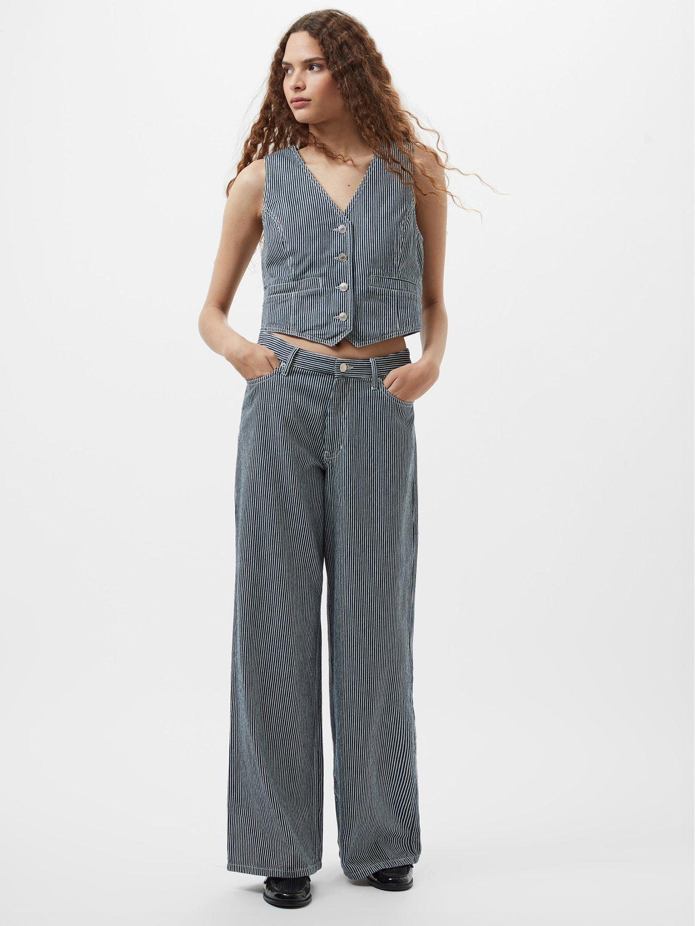 french-connection-cotton-blend-striped-wide-leg-denim-jeans