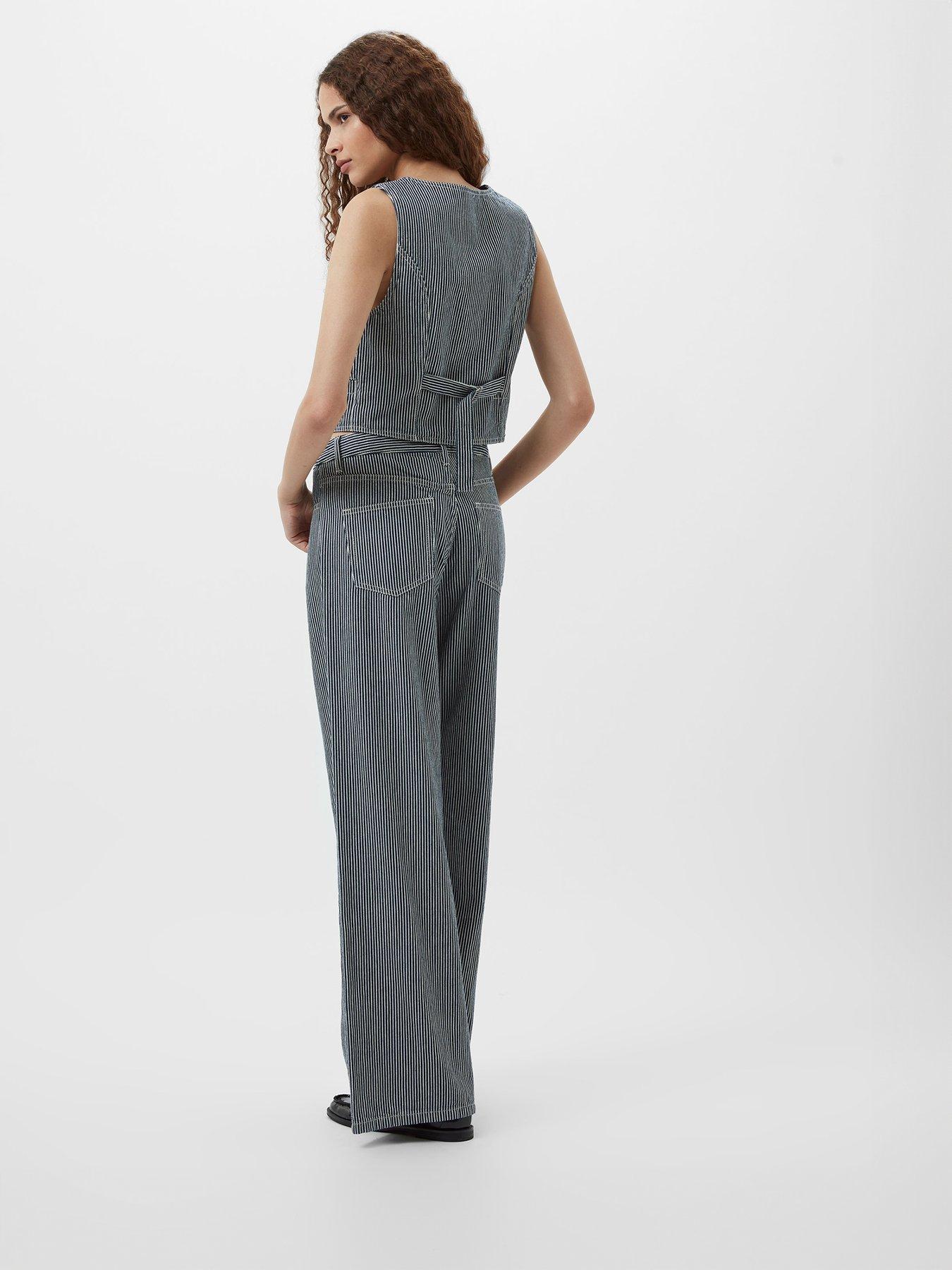  image of french-connection-cotton-blend-striped-wide-leg-denim-jeans