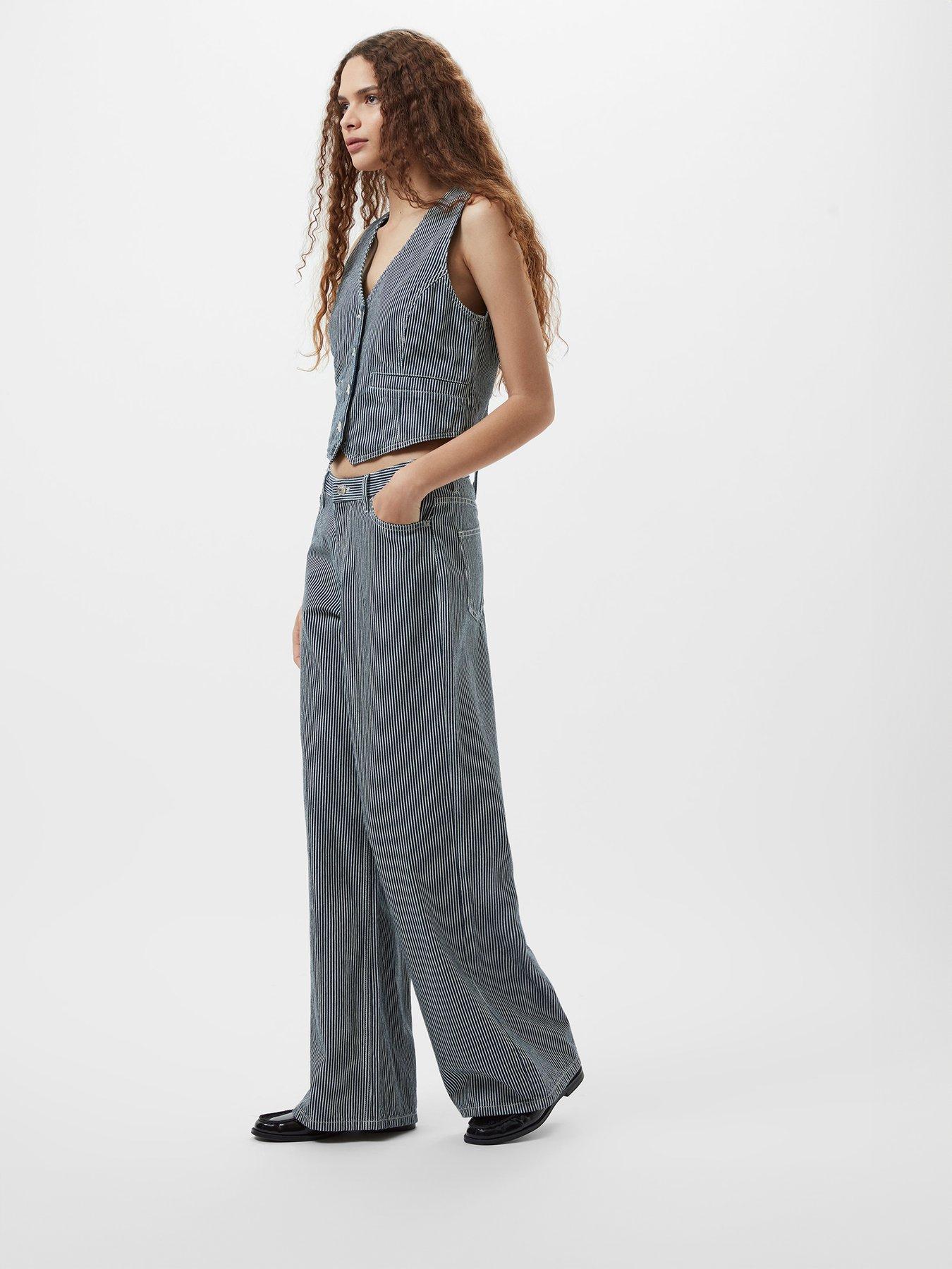  image of french-connection-cotton-blend-striped-wide-leg-denim-jeans