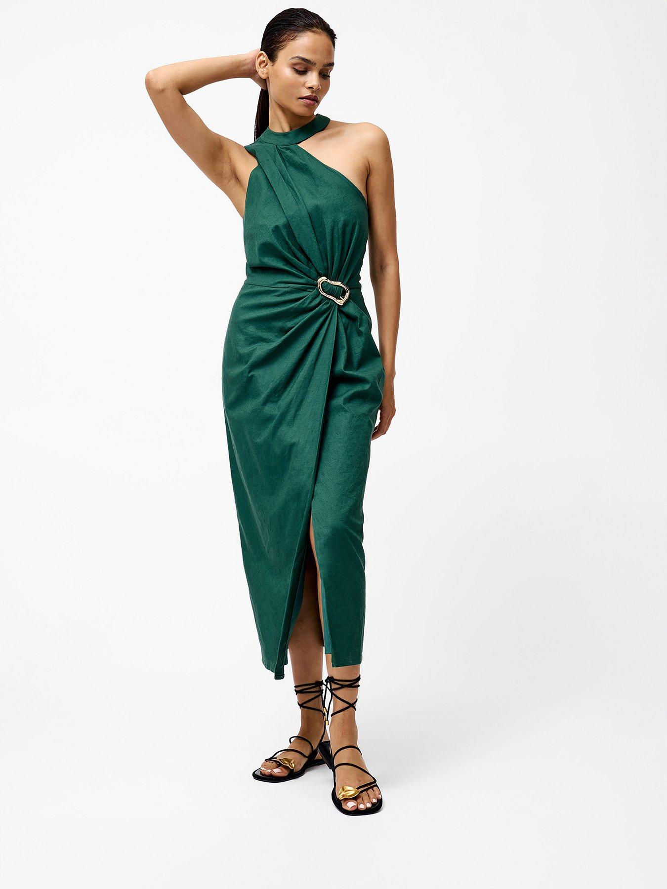 green dress french connection French Connection Birdie Linen Squar Neck Dress - Green