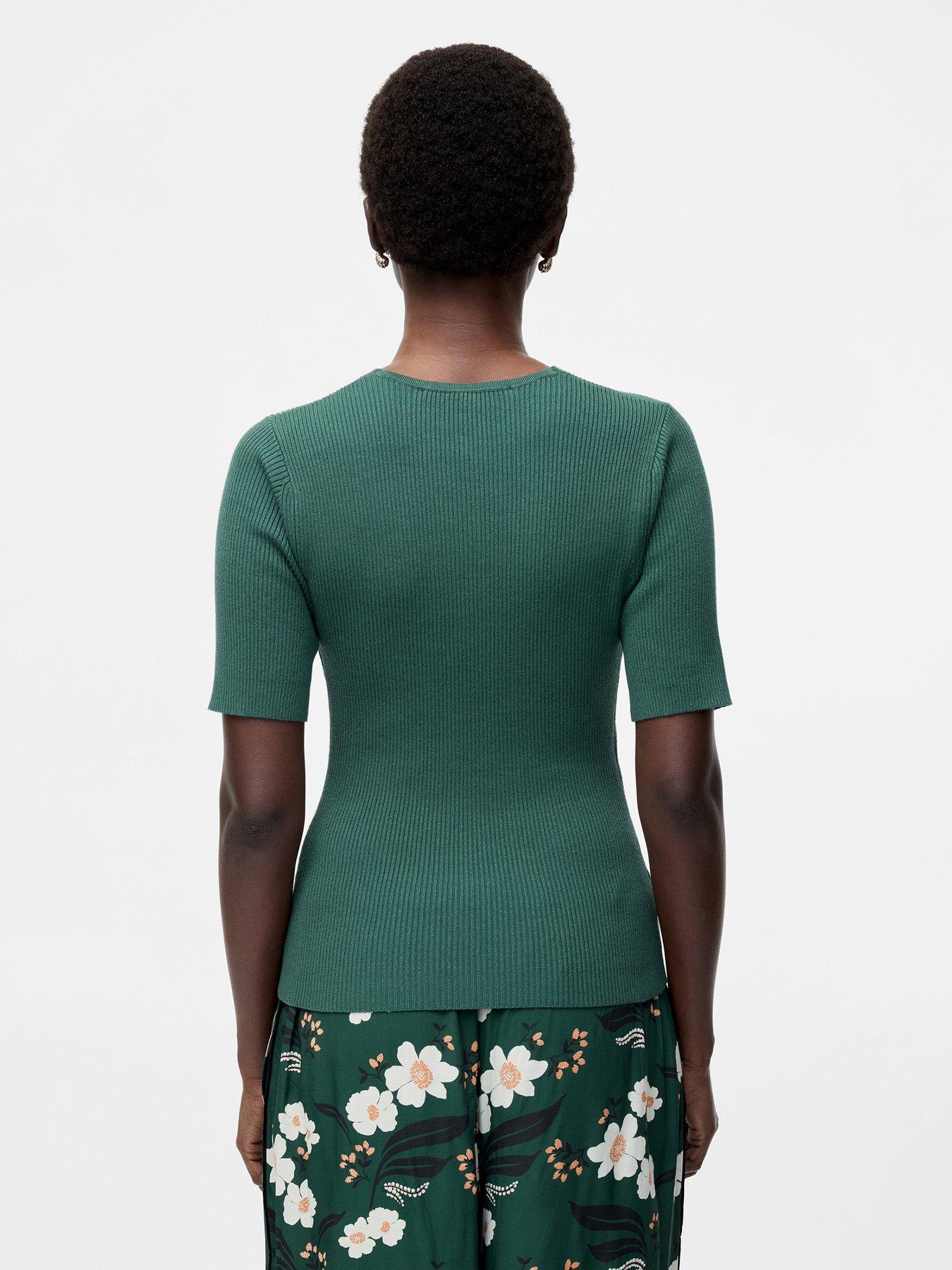 Image 2 of 6 of French Connection Short Sleeve Draped Buckle Top - Green