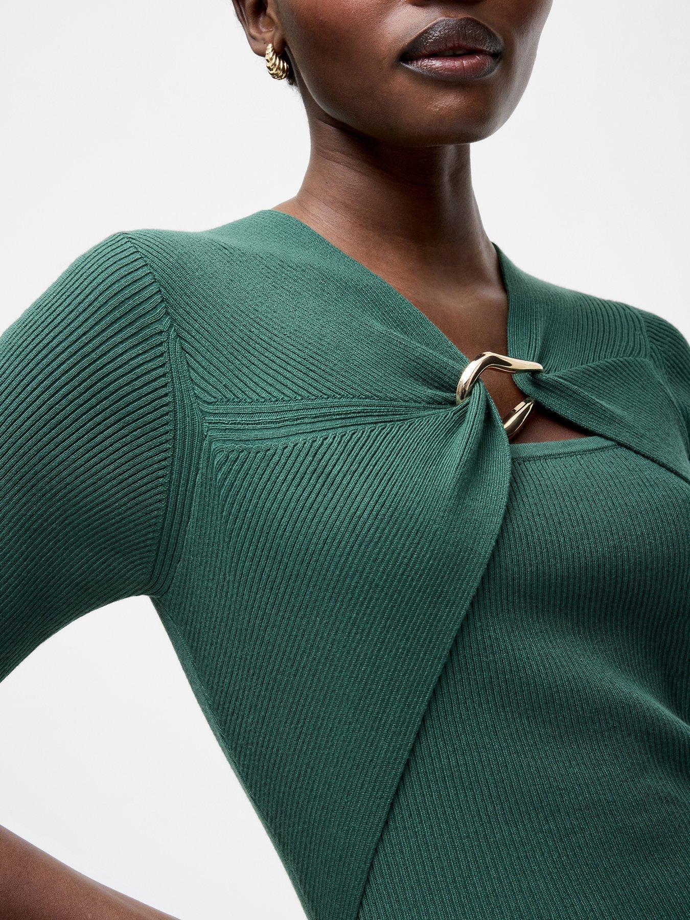Image 3 of 6 of French Connection Short Sleeve Draped Buckle Top - Green