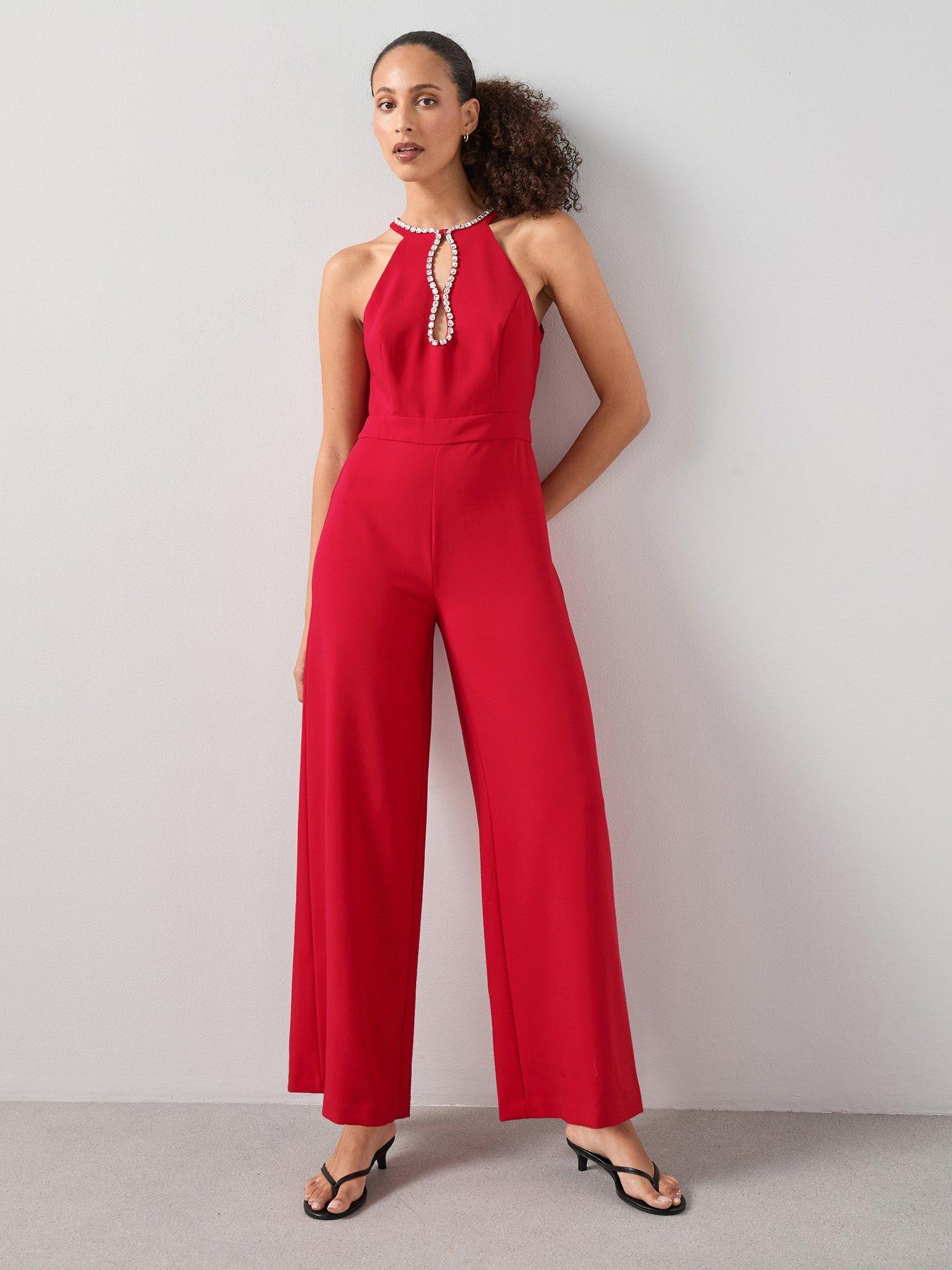 The Very Collection Gem Embellished Halter Jumpsuit - Red