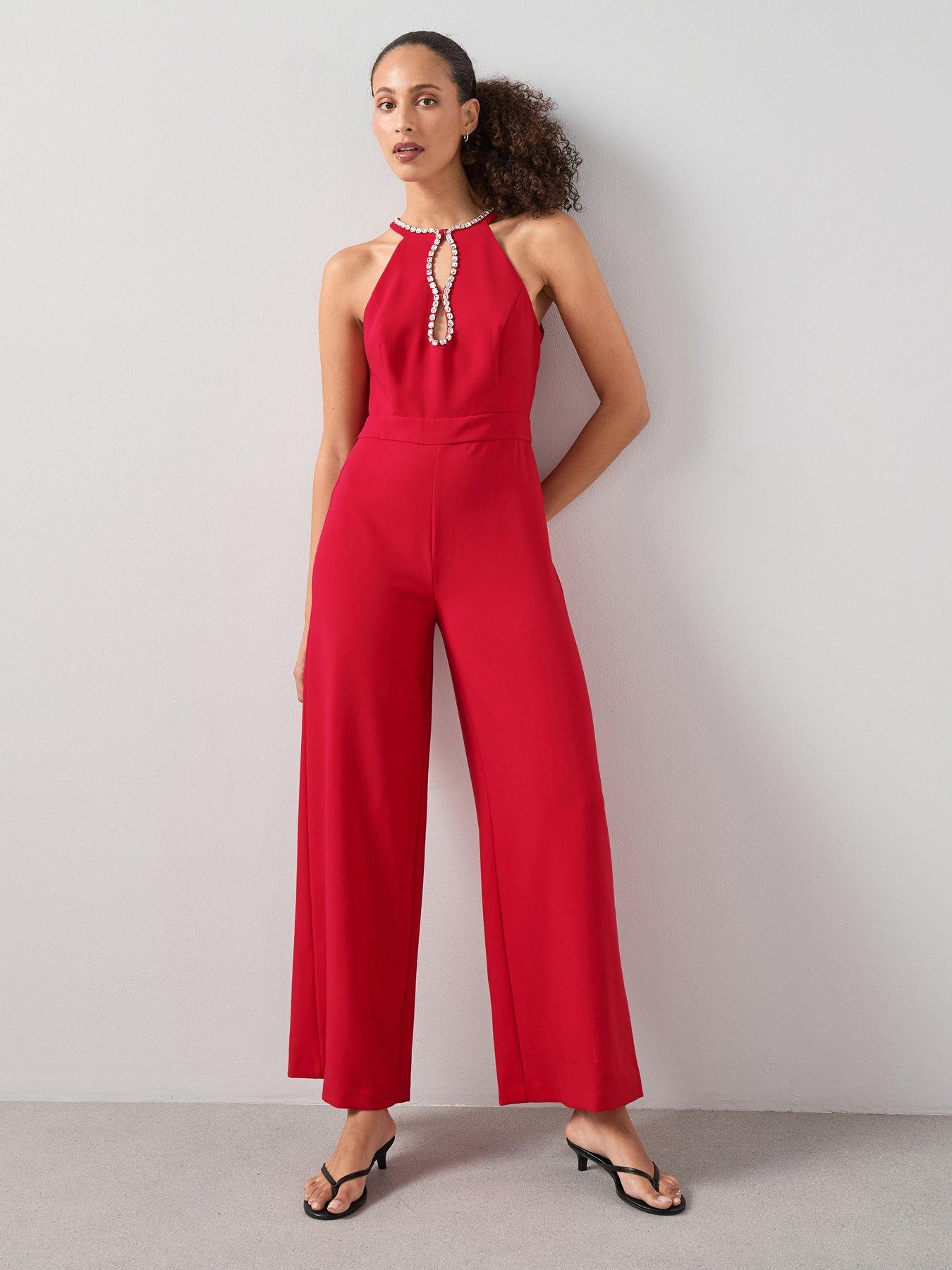 The Very Collection Gem Embellished Halter Jumpsuit - Red