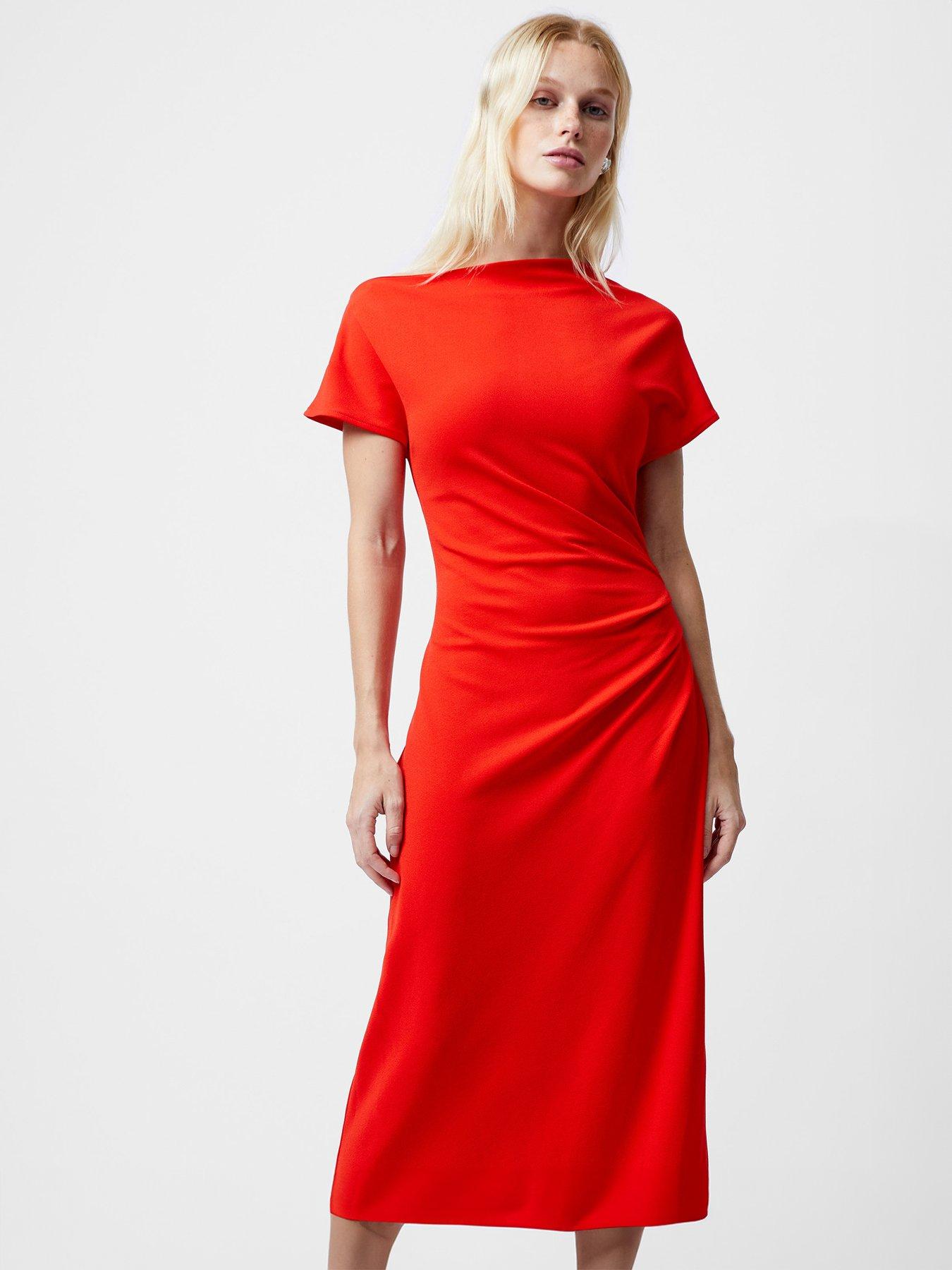 French Connection Off-shoulder Short Sleeve Ruched Midi Dress