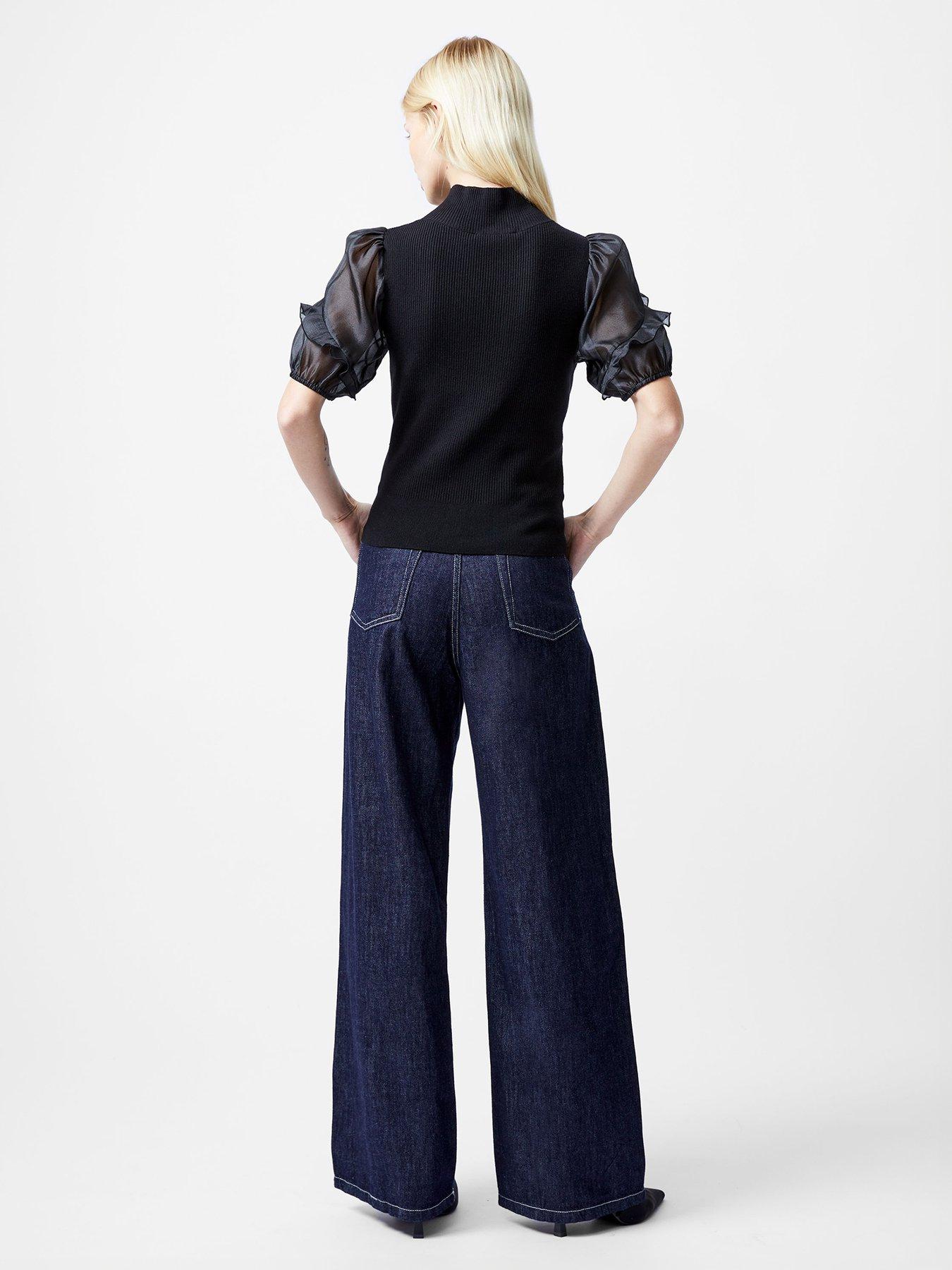 image of french-connection-high-neck-short-sleeve-organza-ruffle-sleeve-top