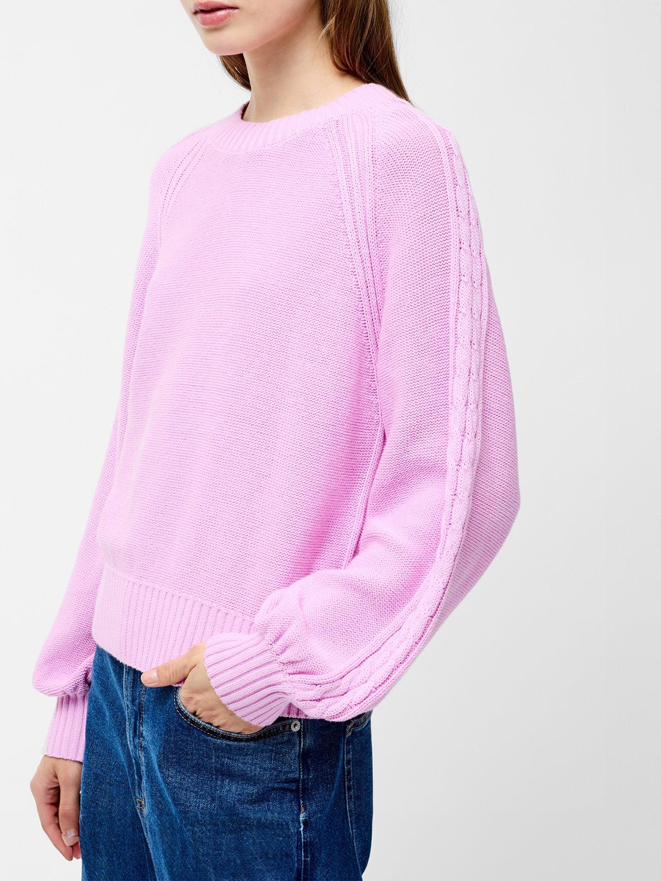  image of french-connection-cable-knit-braided-long-balloon-sleeve-crew-neck-jumper