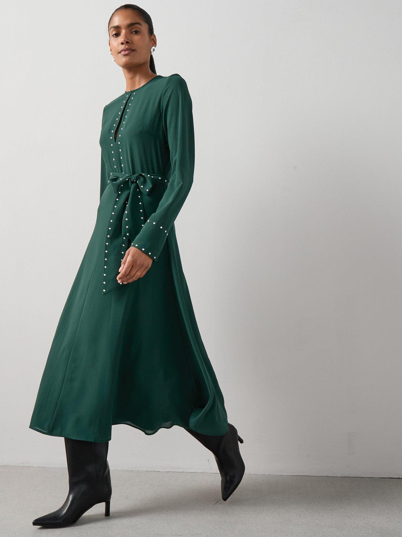 undefined Stud Detail Midi Dress - Green