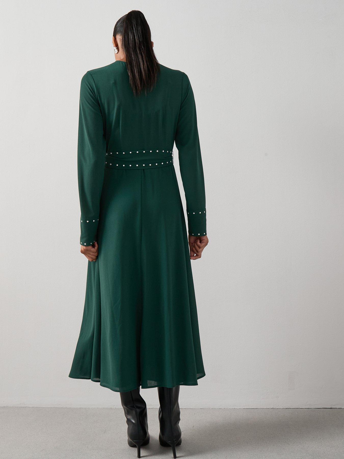 Image 2 of 6 of The Very Collection Stud Detail Midi Dress - Green