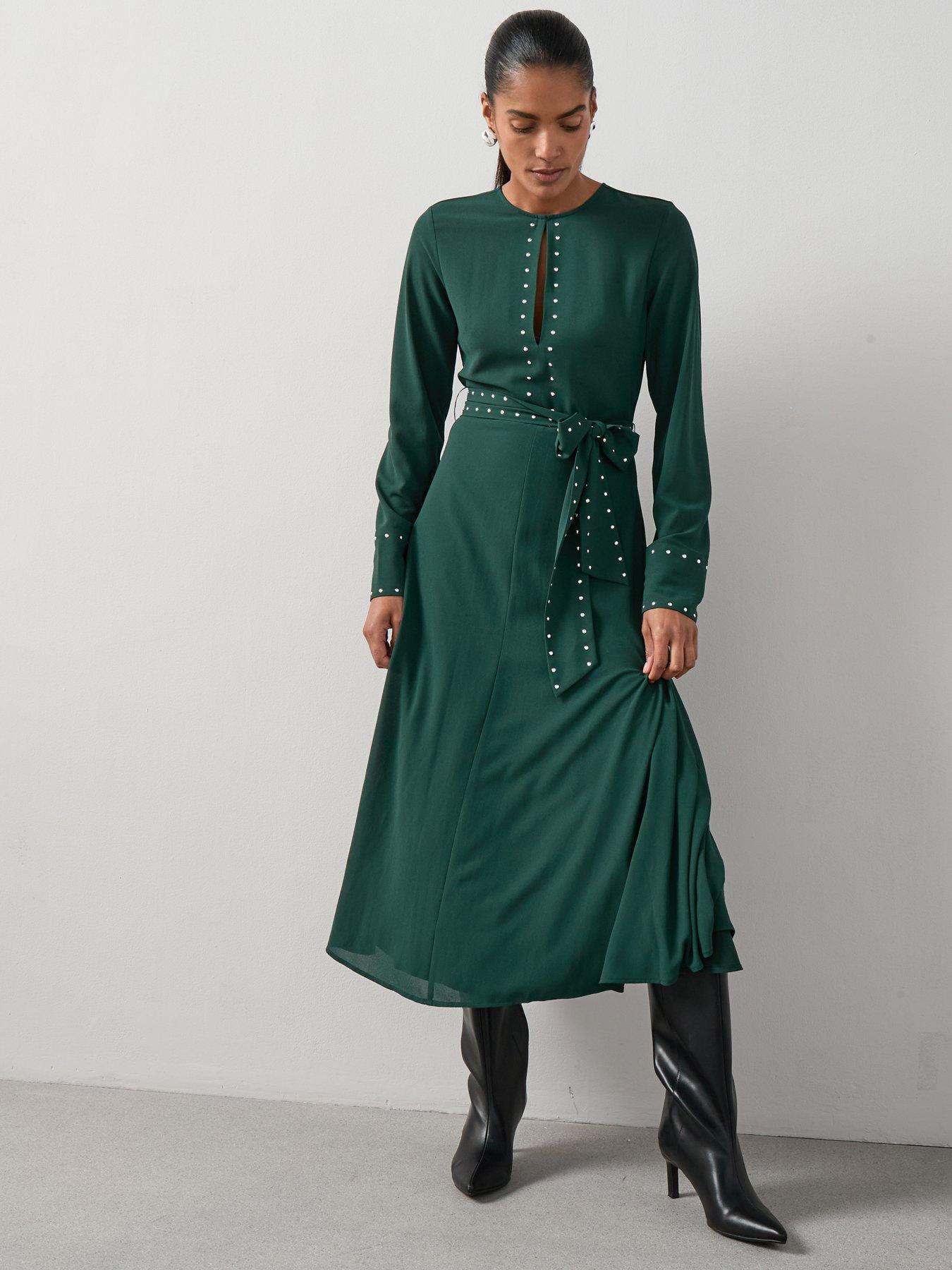 Image 3 of 6 of The Very Collection Stud Detail Midi Dress - Green