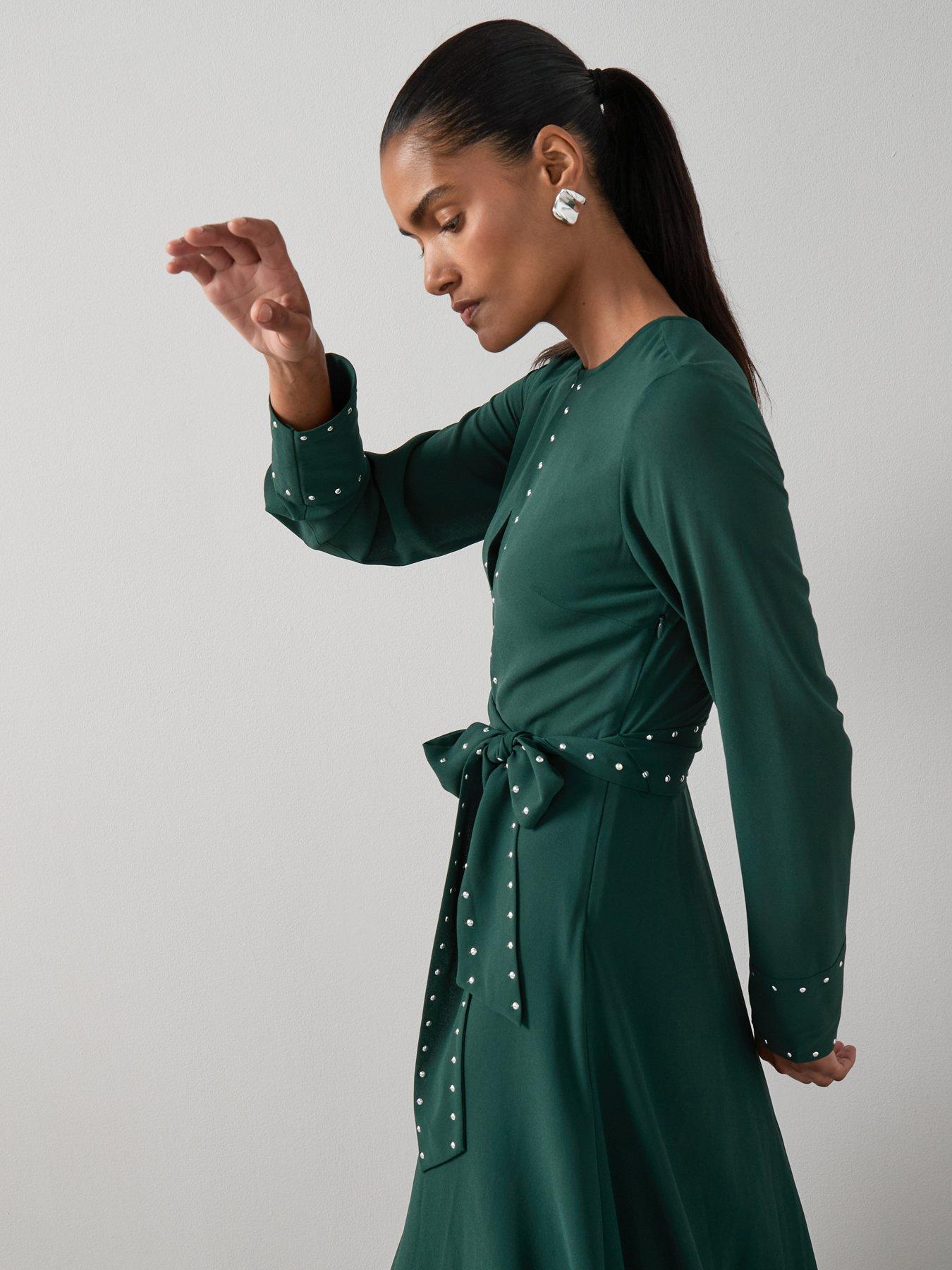Image 5 of 6 of The Very Collection Stud Detail Midi Dress - Green