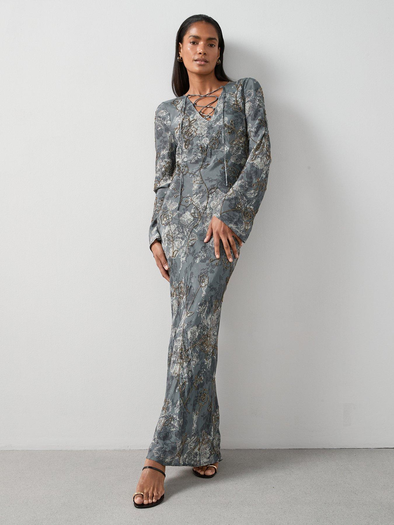 undefined Embellished Lattice Front Midaxi Dress - Print