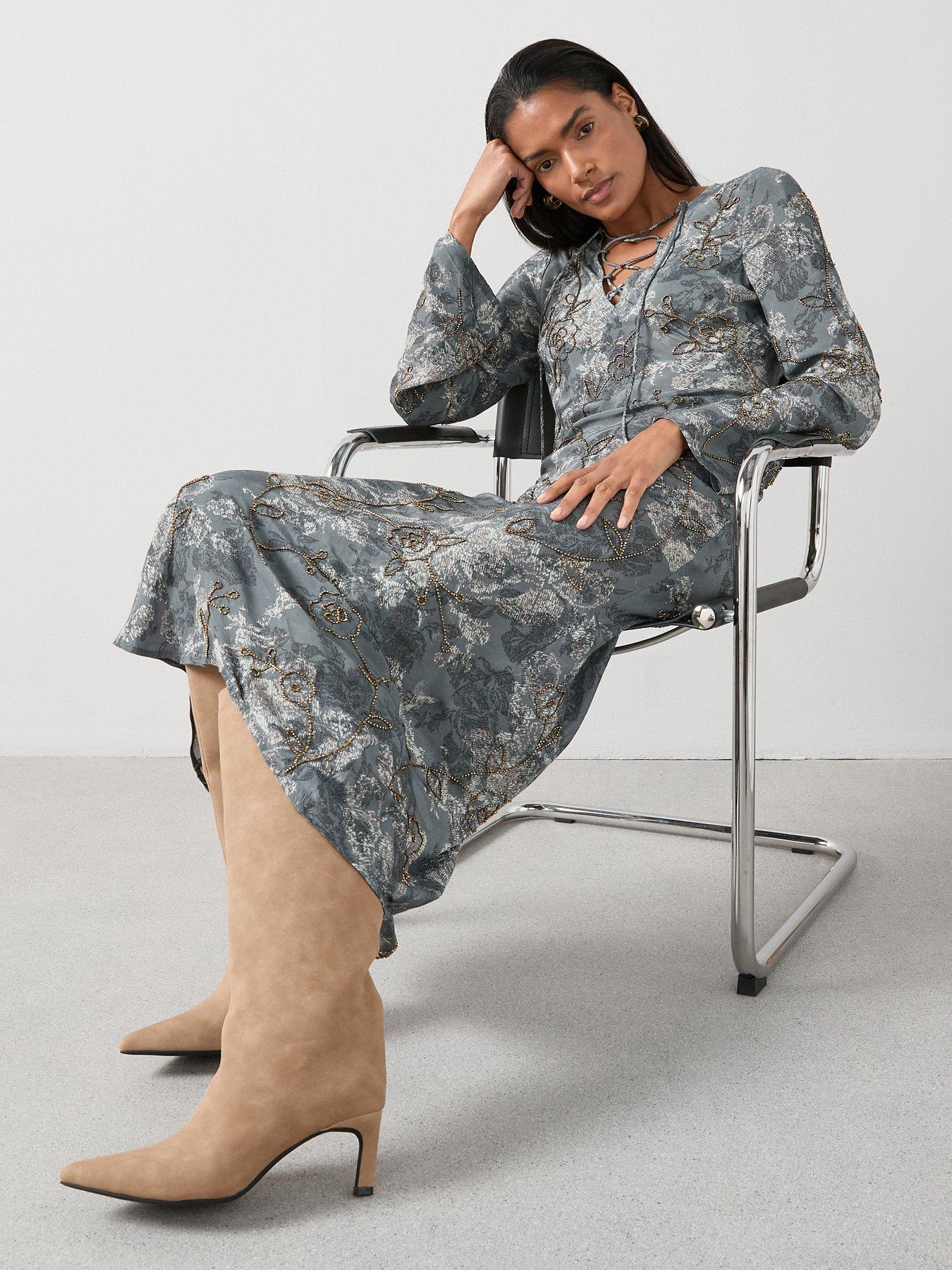 Image 4 of 6 of The Very Collection Embellished Lattice Front Midaxi Dress - Print