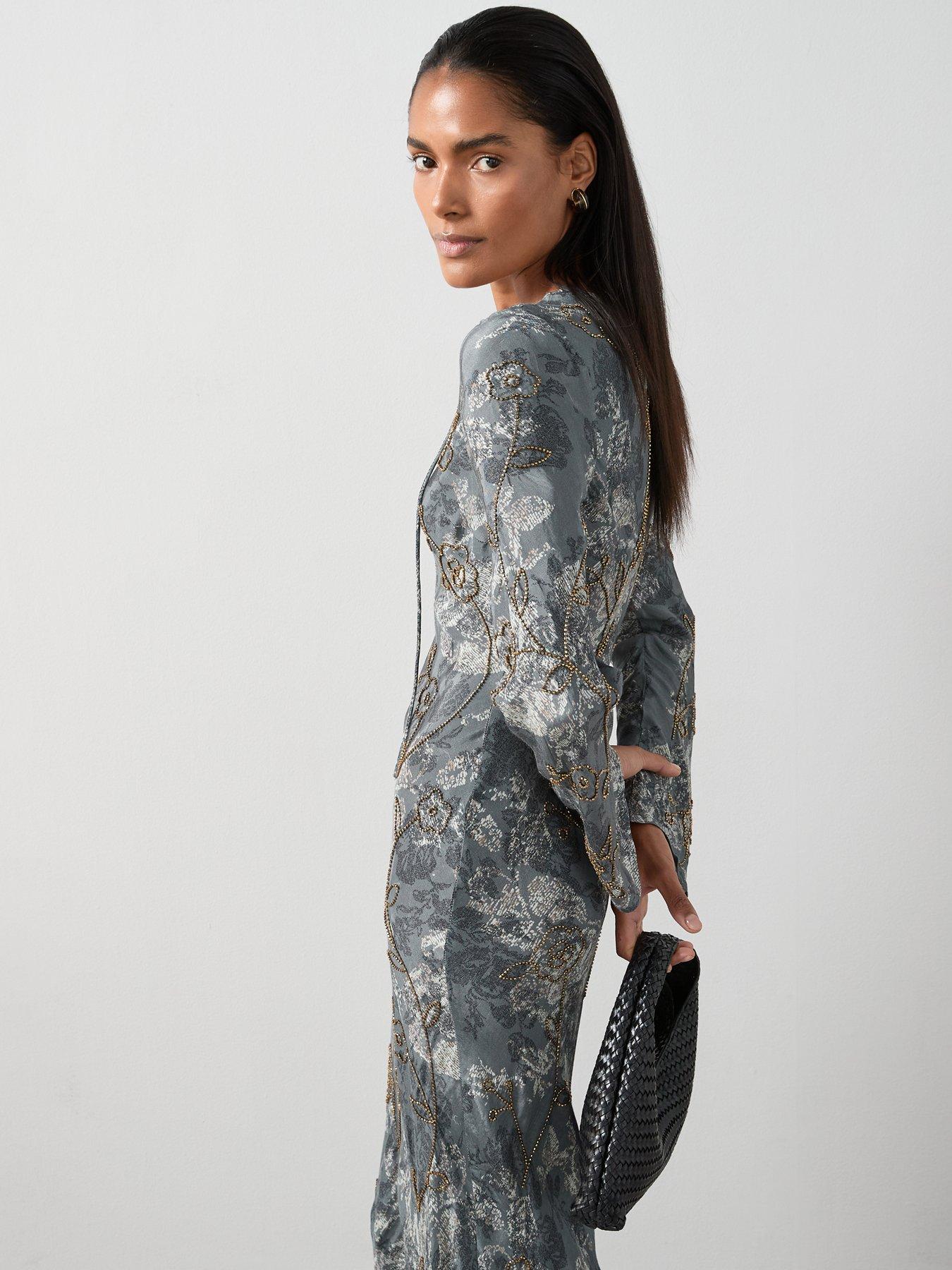 Image 5 of 6 of The Very Collection Embellished Lattice Front Midaxi Dress - Print