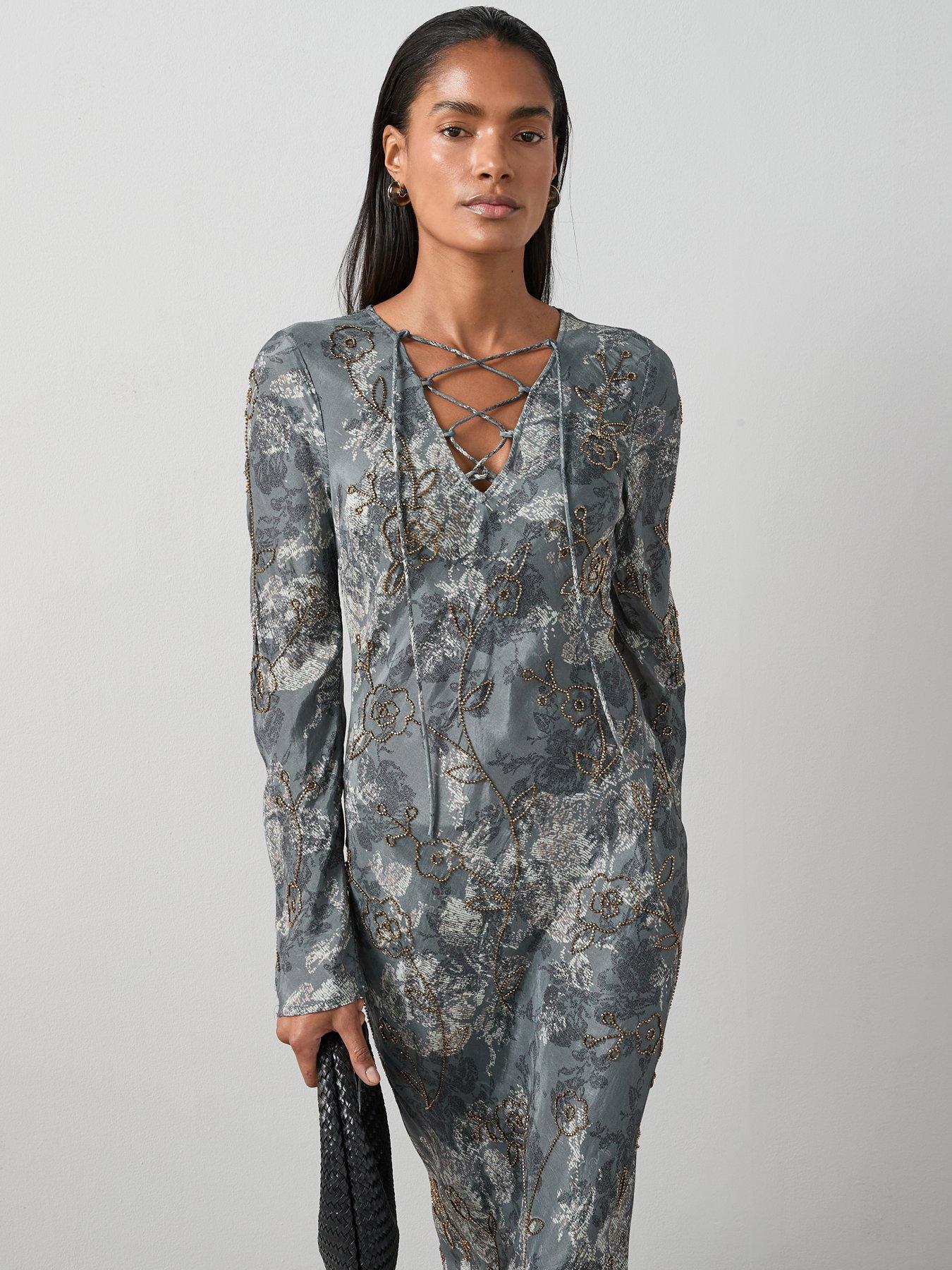 Image 6 of 6 of The Very Collection Embellished Lattice Front Midaxi Dress - Print