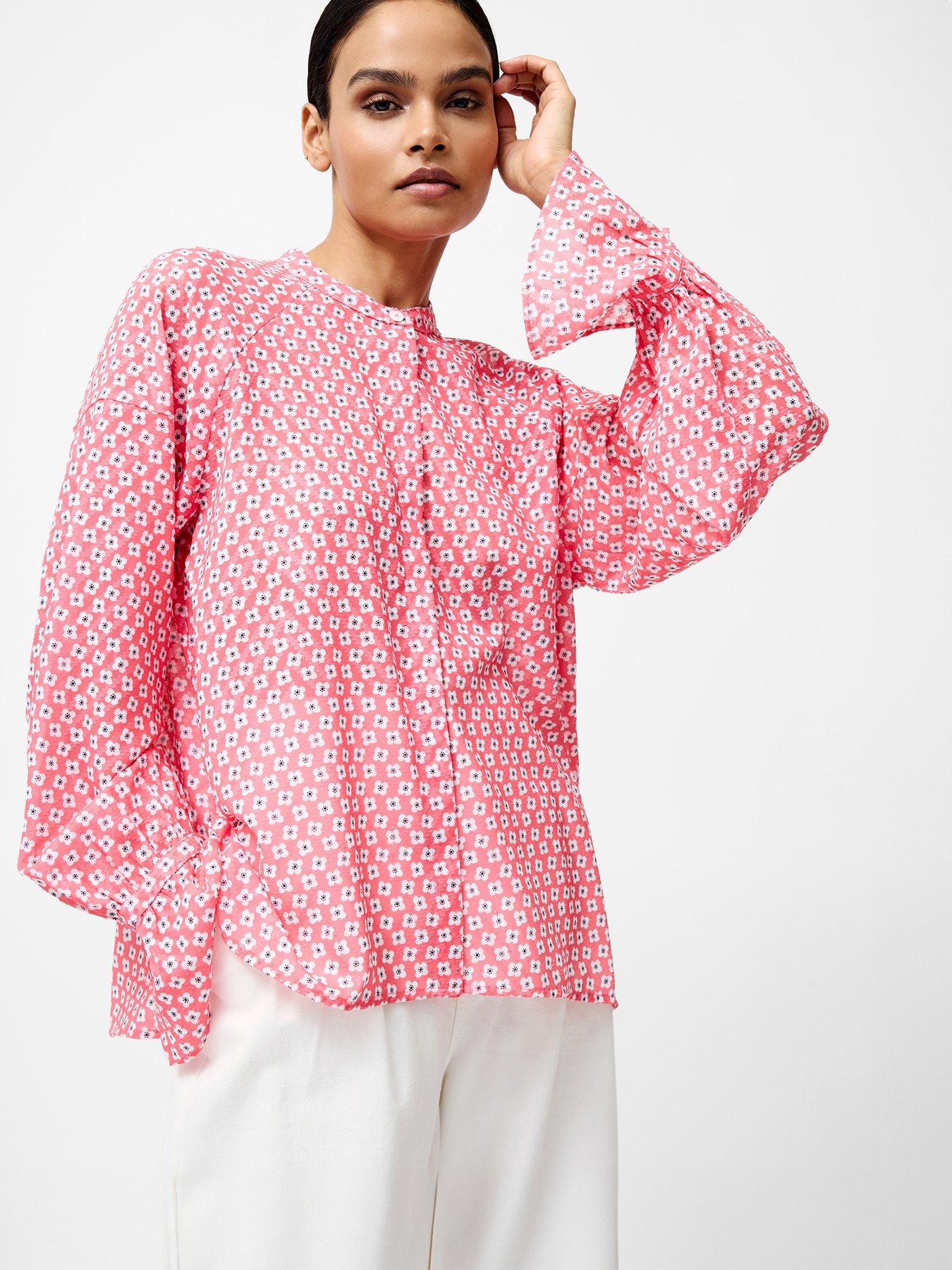 front image of french-connection-printed-grandad-collar-long-sleeve-blouse