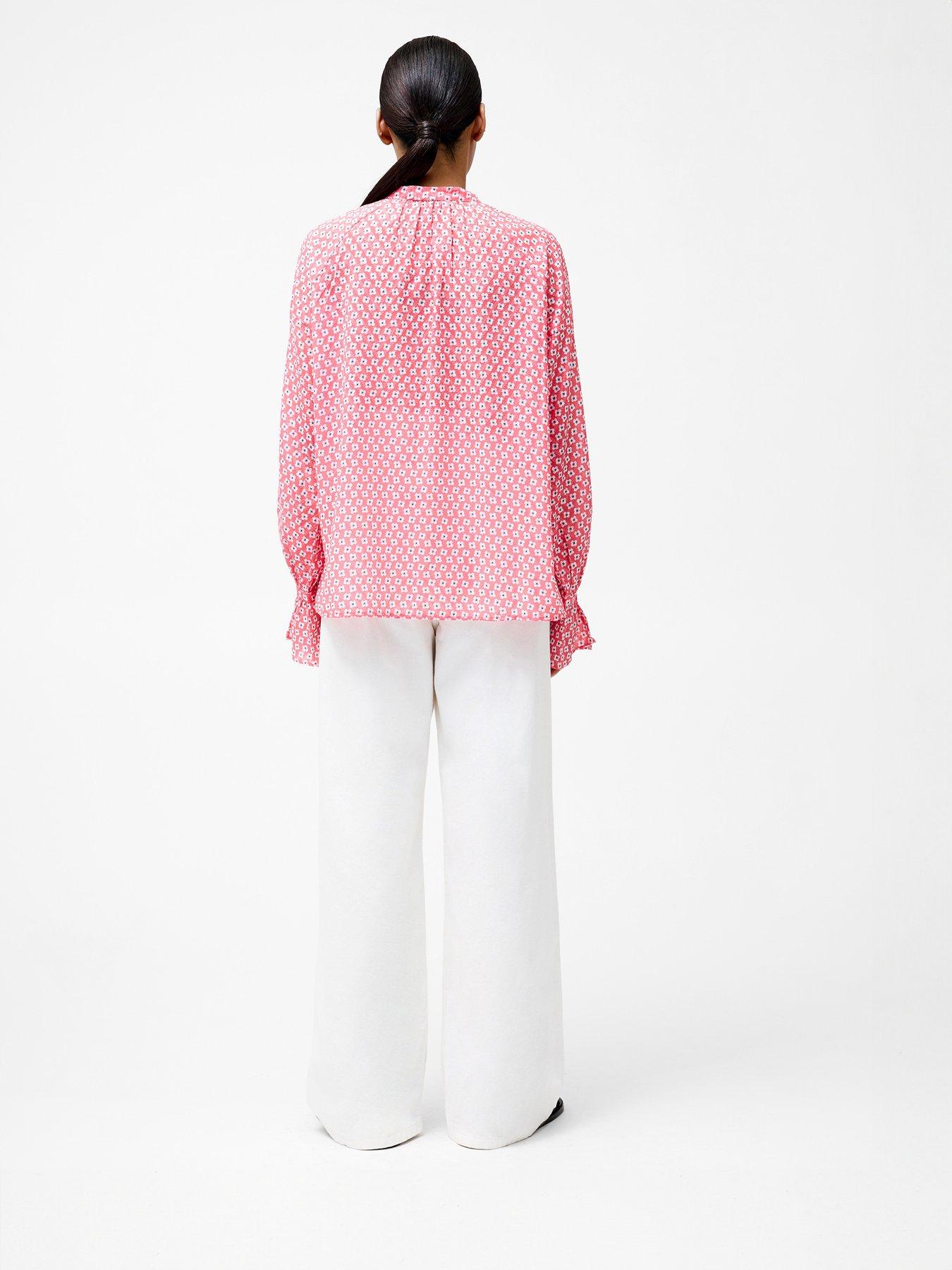 stillFront image of french-connection-printed-grandad-collar-long-sleeve-blouse
