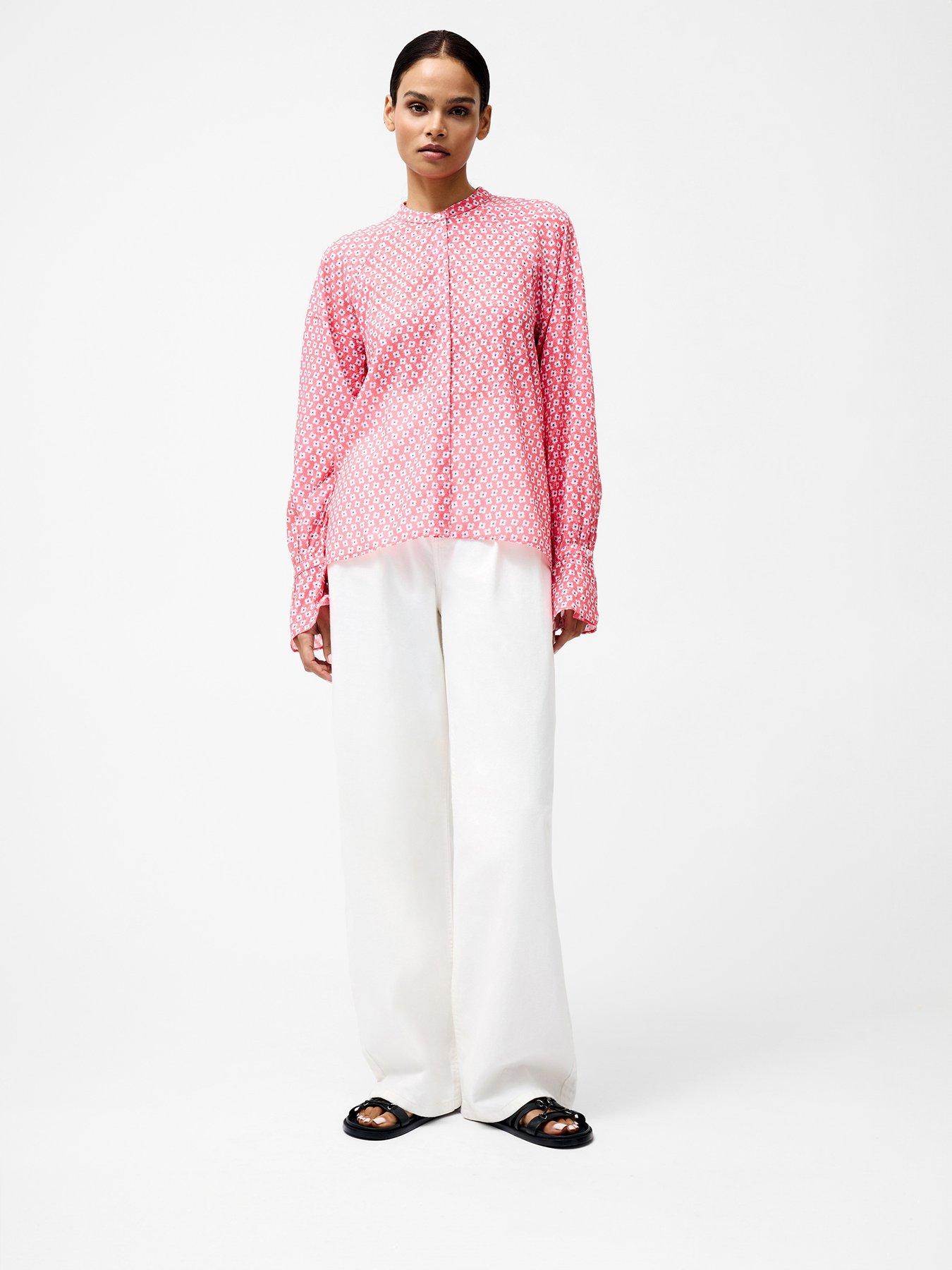  image of french-connection-printed-grandad-collar-long-sleeve-blouse