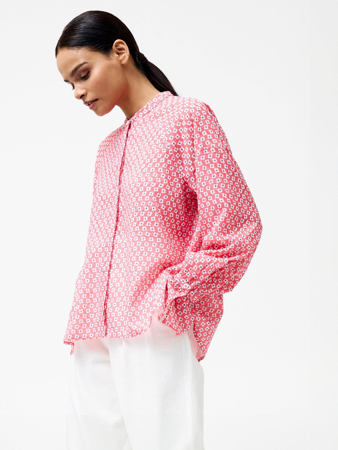  image of french-connection-printed-grandad-collar-long-sleeve-blouse