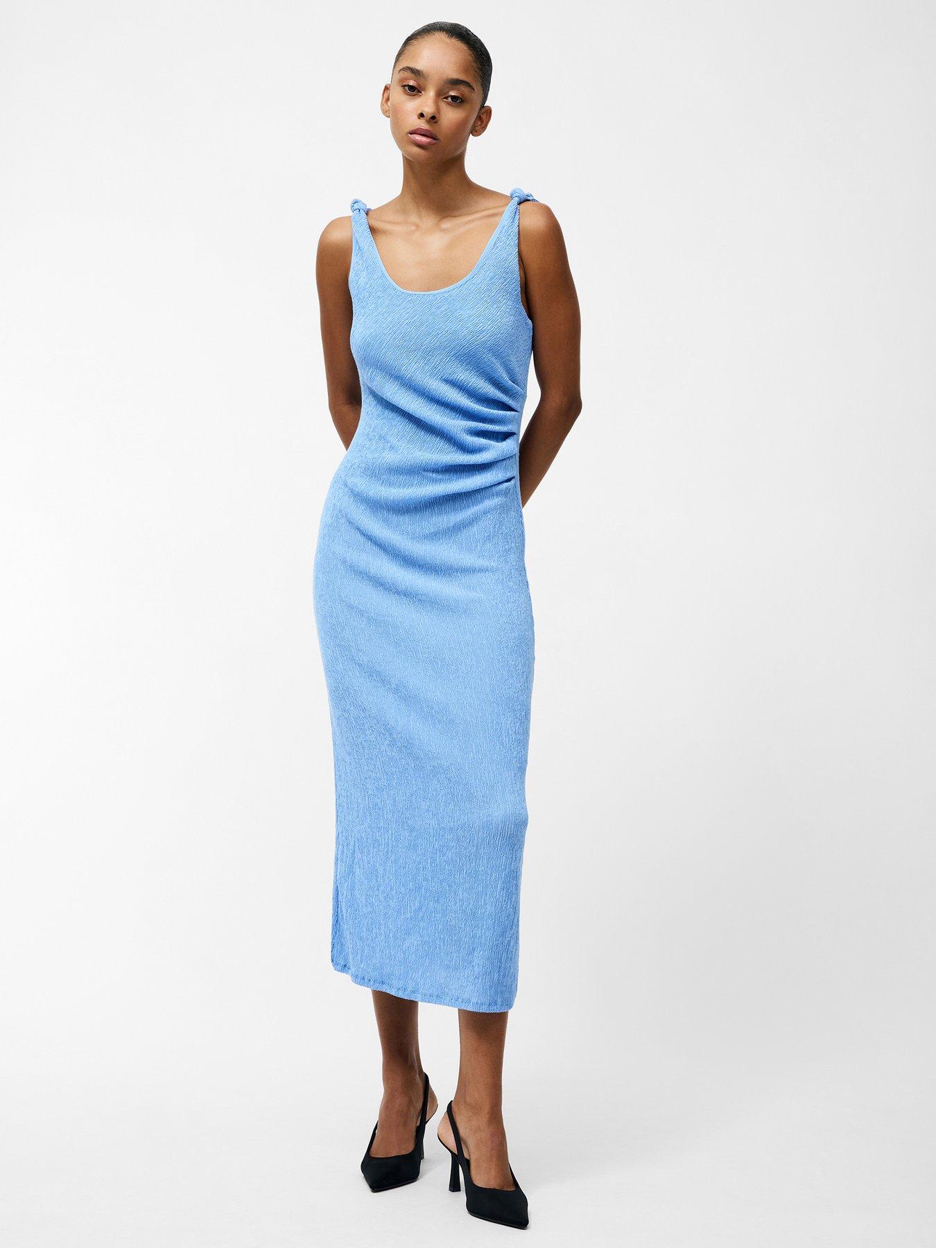 undefined Crinkle Knot Strap Ruched Midi Dress
