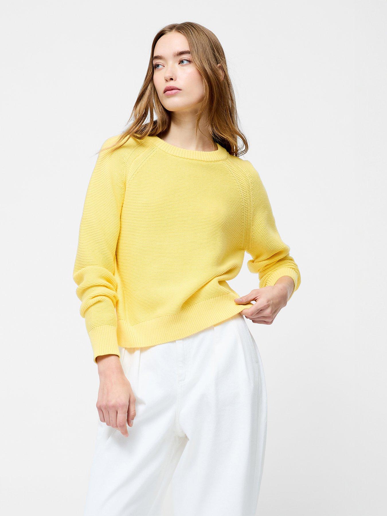 front image of french-connection-cotton-mozart-knit-long-sleeve-jumper-yellow