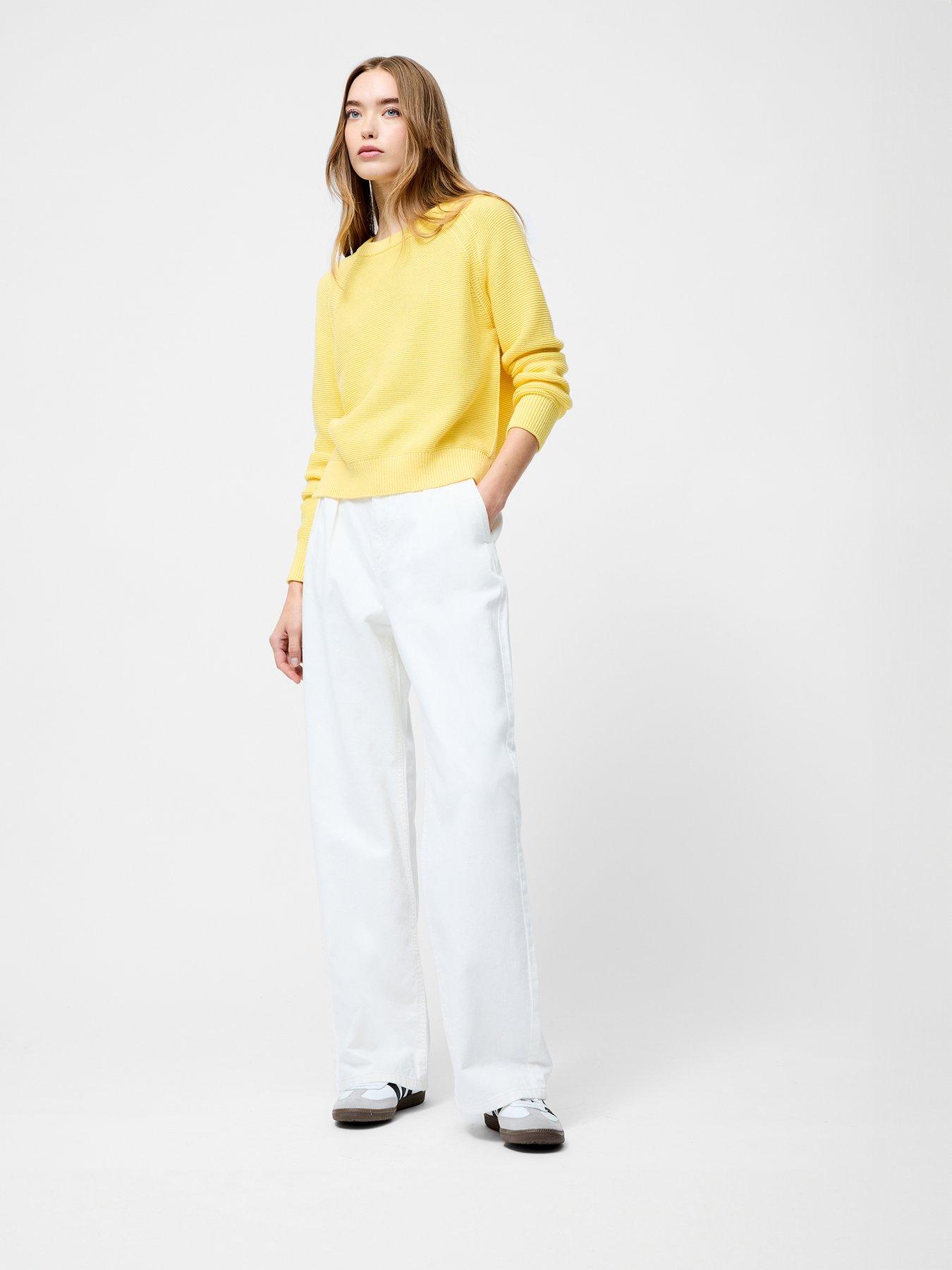  image of french-connection-cotton-mozart-knit-long-sleeve-jumper-yellow