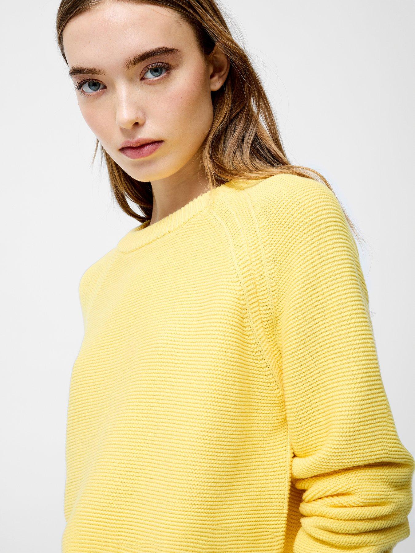  image of french-connection-cotton-mozart-knit-long-sleeve-jumper-yellow