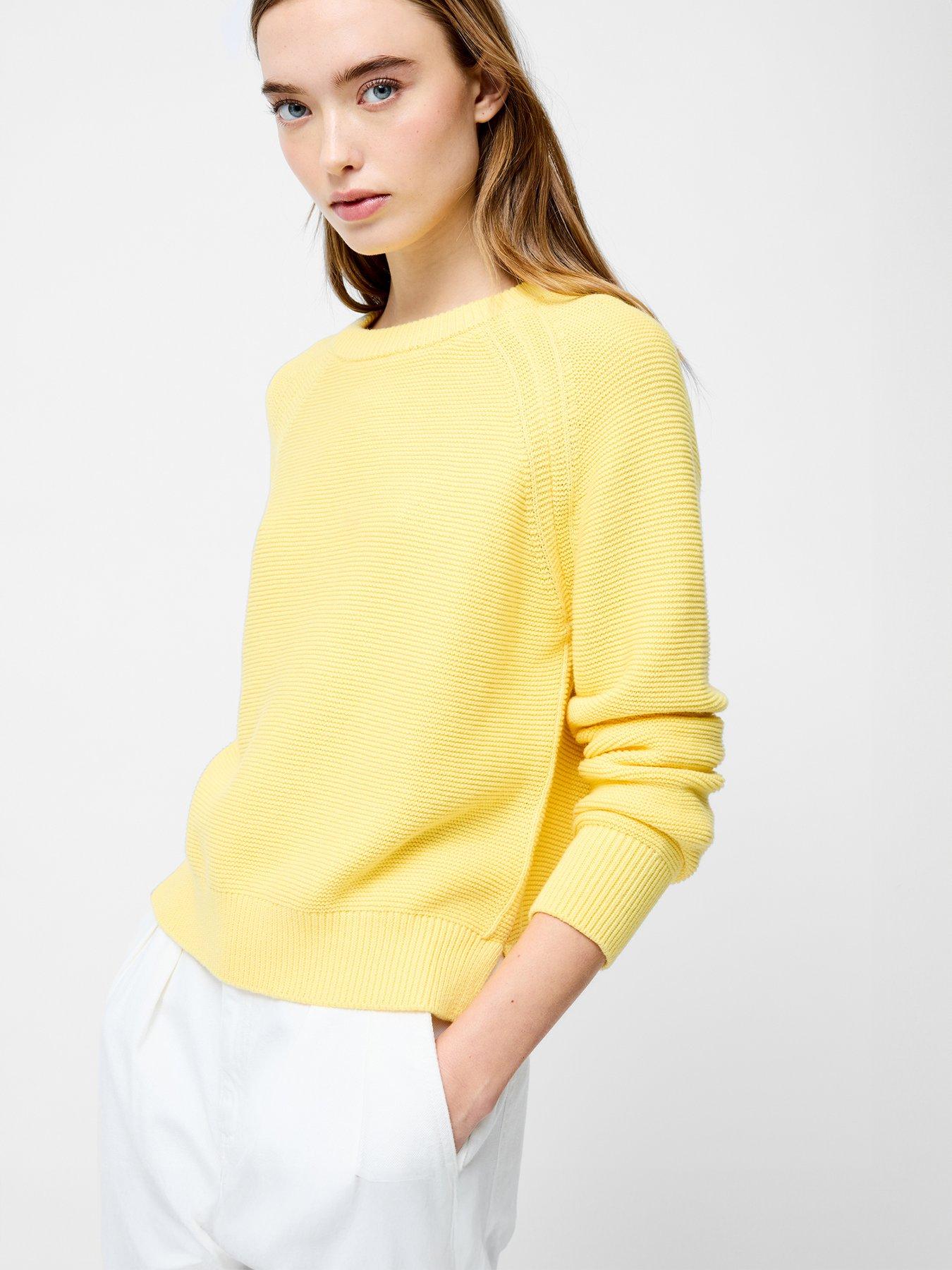  image of french-connection-cotton-mozart-knit-long-sleeve-jumper-yellow