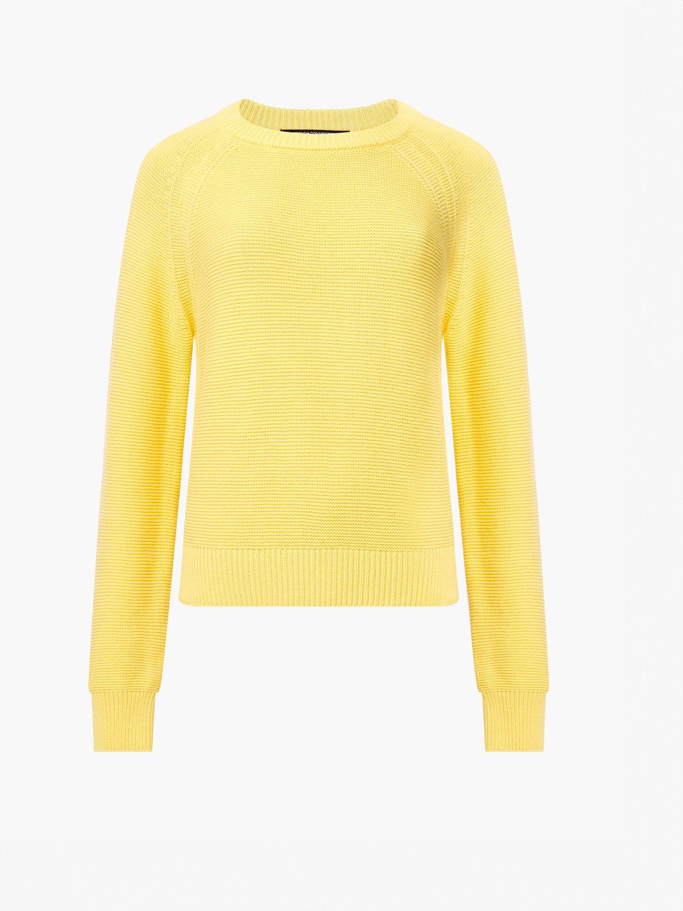  image of french-connection-cotton-mozart-knit-long-sleeve-jumper-yellow