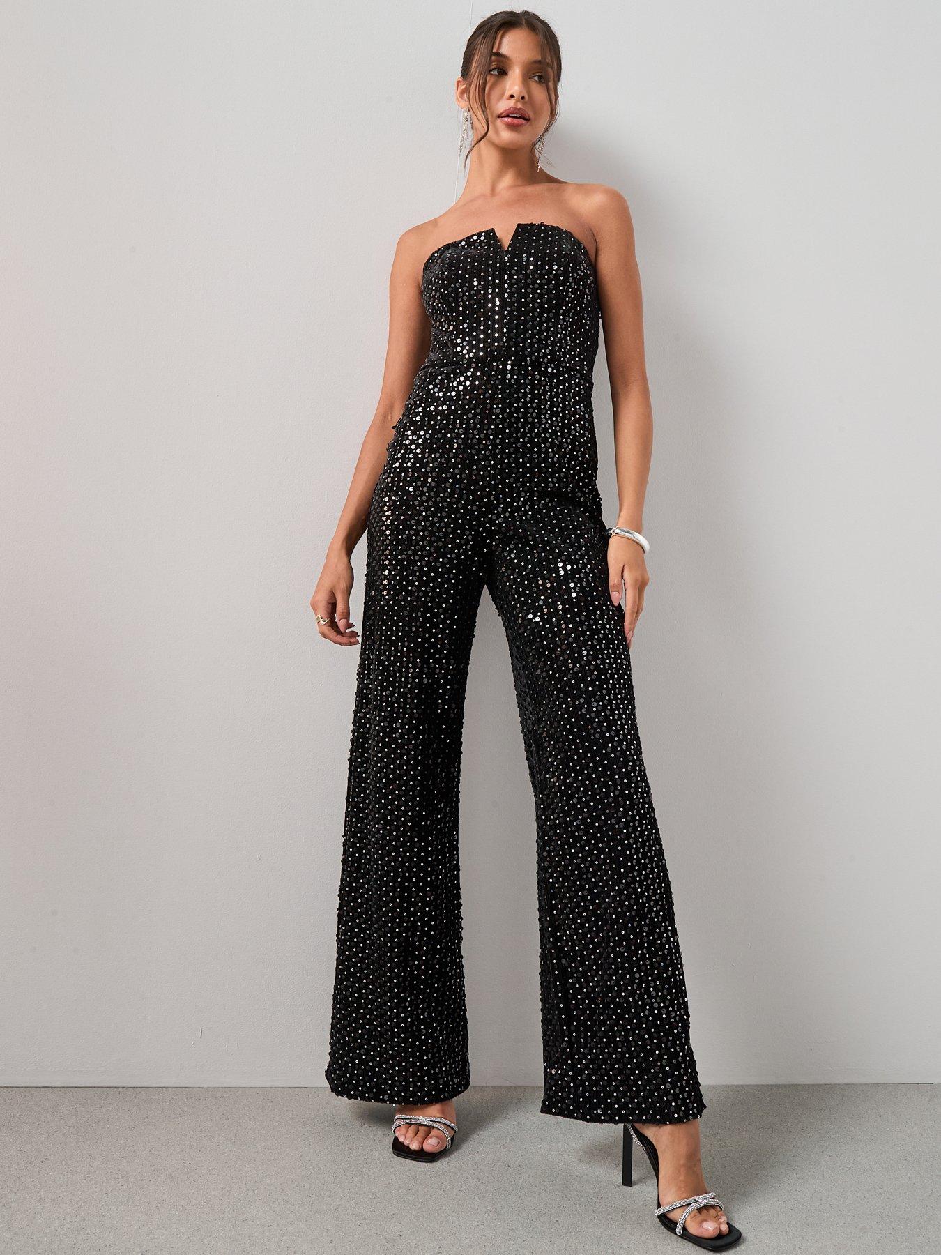 The Very Collection Bandeau Sequin Jumpsuit - Black