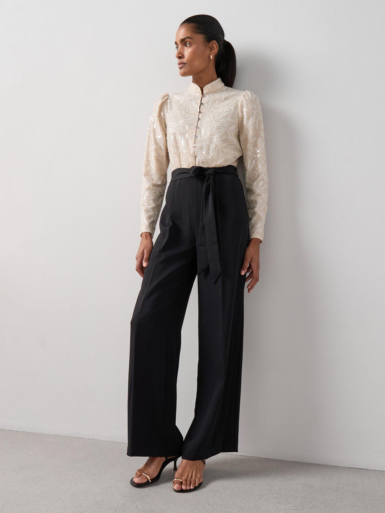 The Very Collection Embellished Button Through Wide Leg Jumpsuit - Black