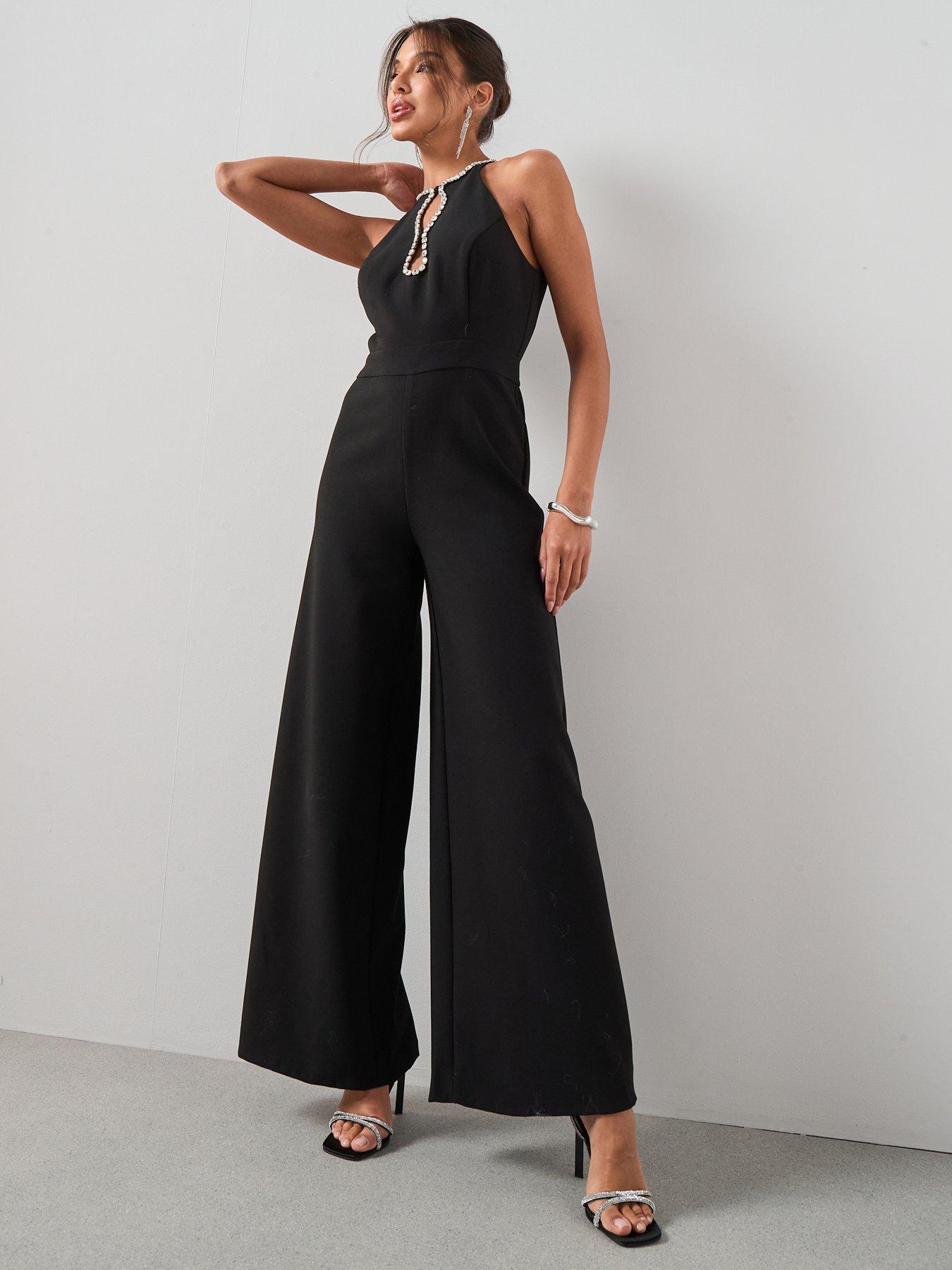 The Very Collection Gem Embellished Halter Jumpsuit - Black