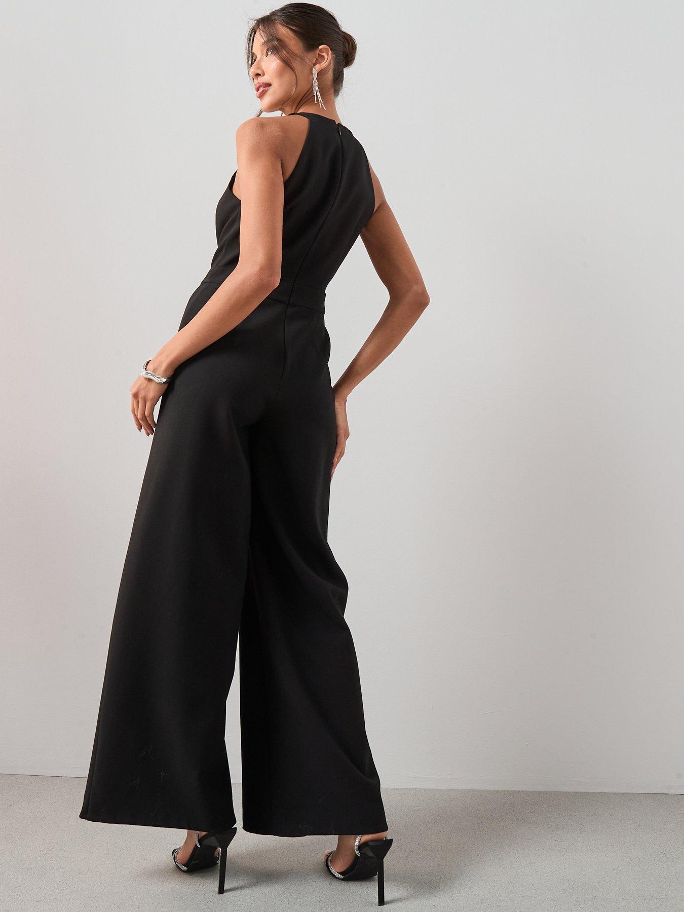  image of the-very-collection-gem-embellished-halter-jumpsuit-black