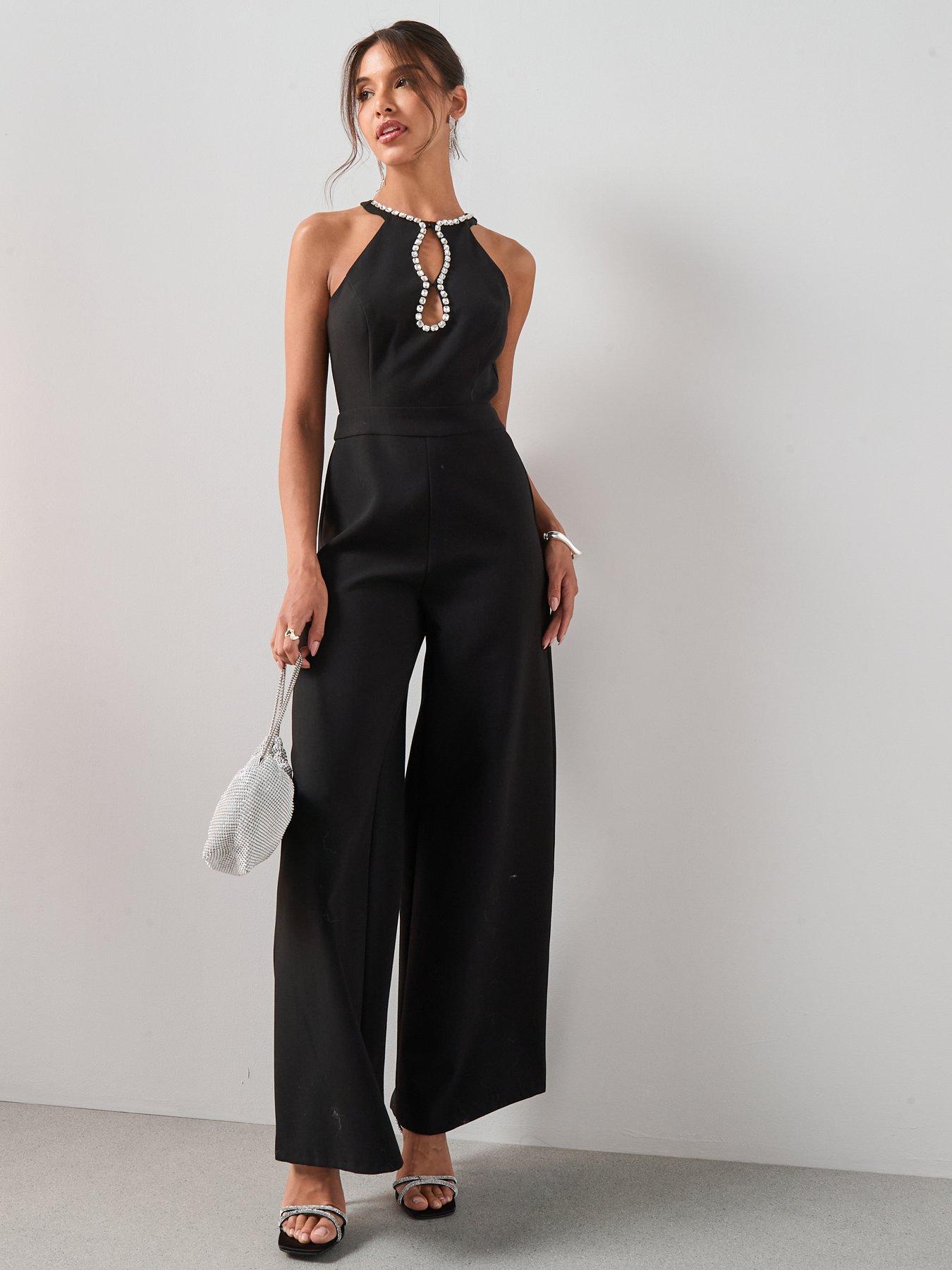  image of the-very-collection-gem-embellished-halter-jumpsuit-black
