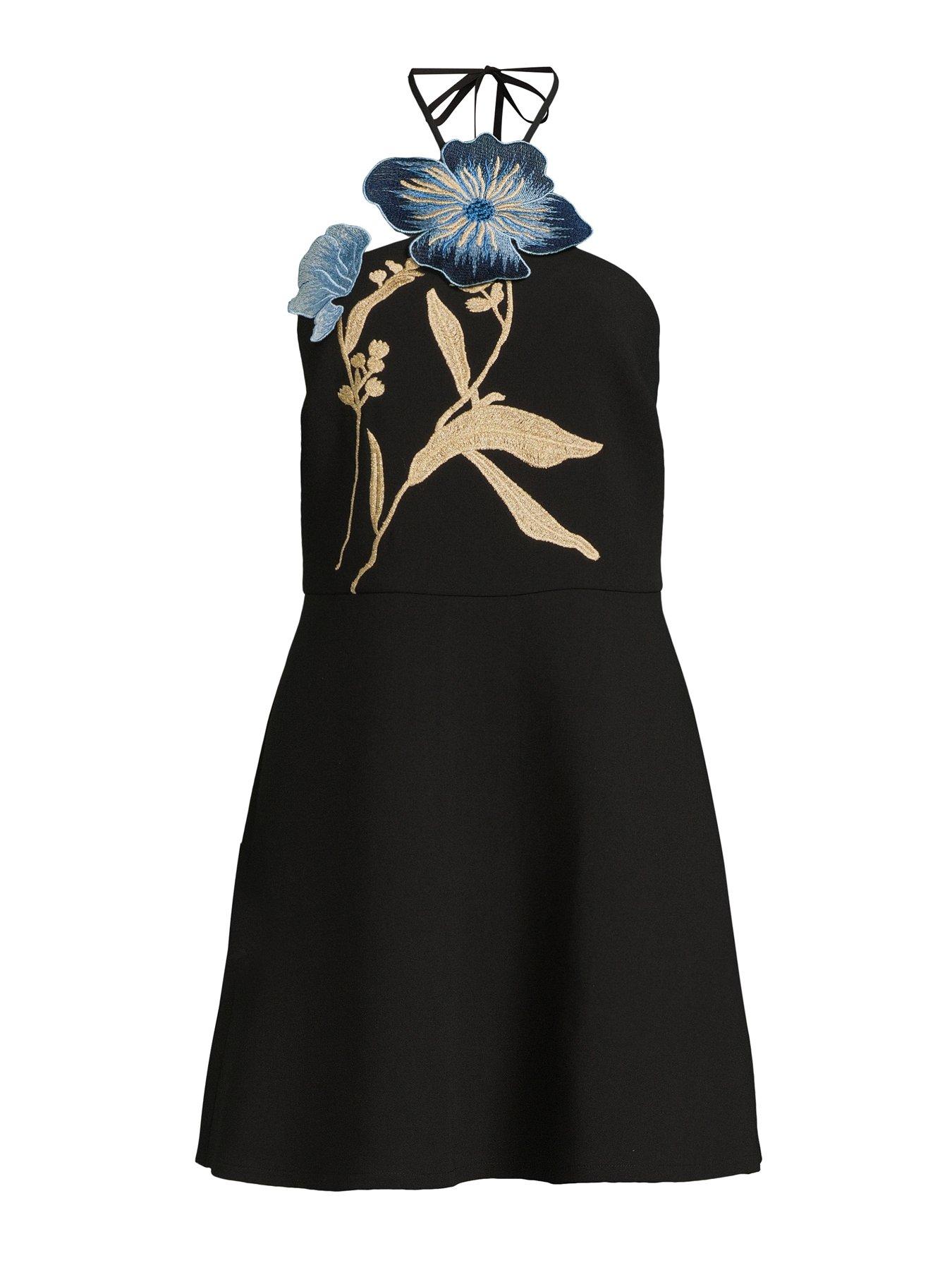 Image 6 of 6 of The Very Collection Applique Floral Shift Mini Dress - Black