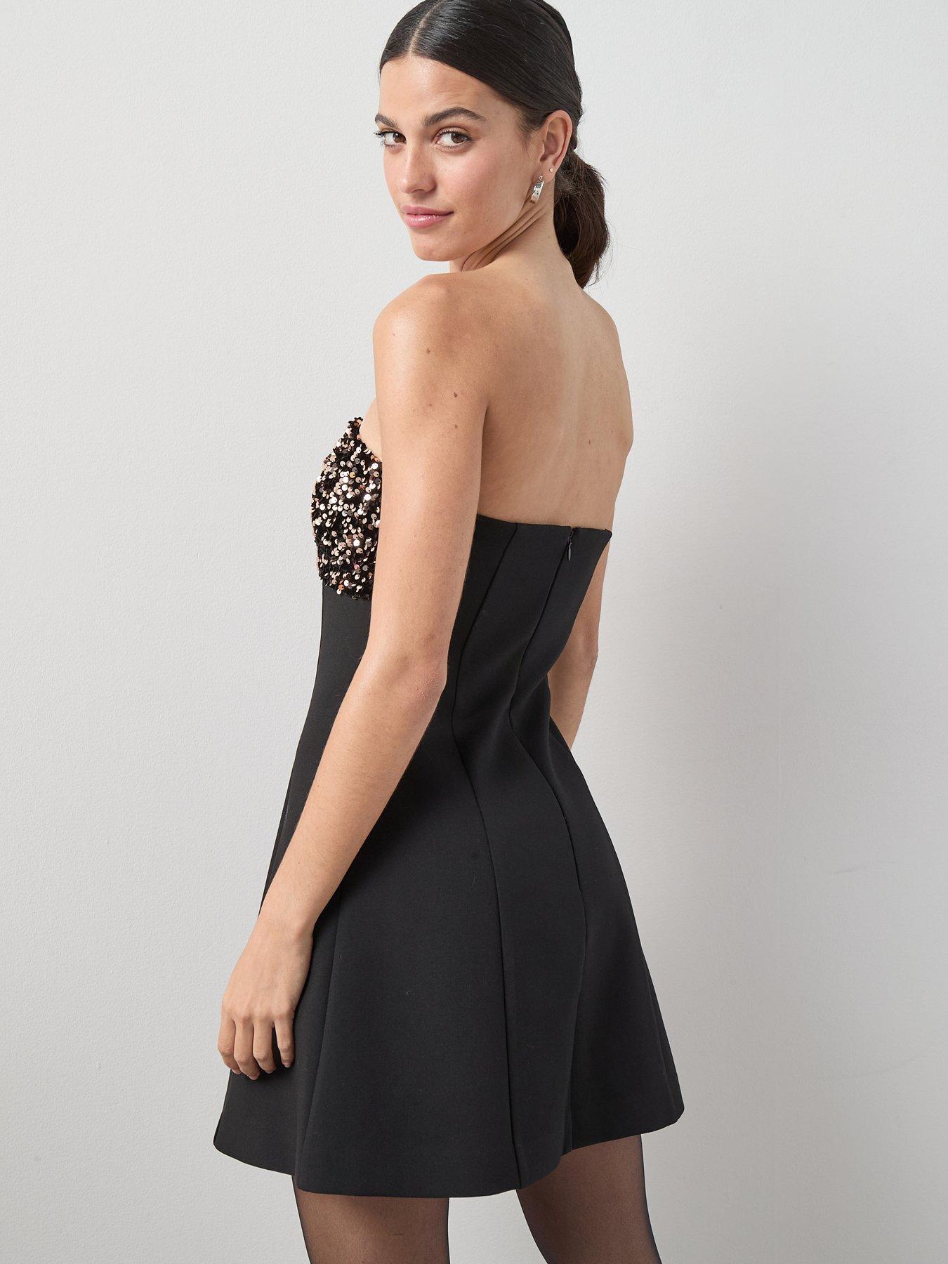 The Very Collection Sequin Bow Bandeau Mini Dress - Black | Littlewoods